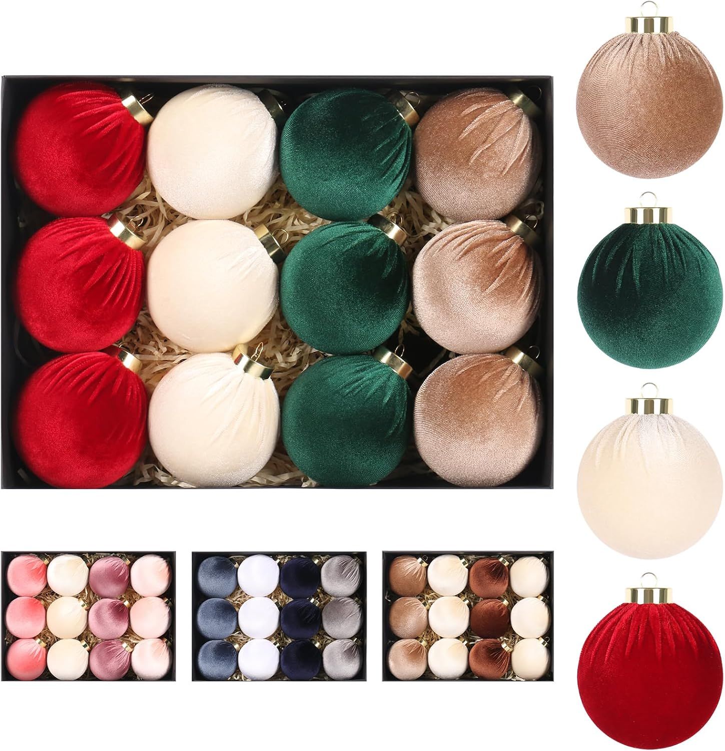 3.14" Velvet Christmas Balls, 12PCS 80MM Plastic Christmas Ball Ornaments for Xmas Tree Hanging Decorations Assortment, for Holiday Party Decor, Red, White