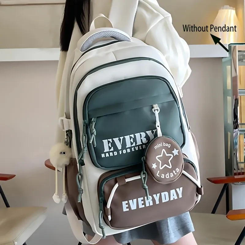 Color-Block Multi-Functional Backpack | Letter Print, Large Capacity & Splash-Resistant, Main Compartment Fits Laptop, Bonus Mini Coin Pouch, Versatile for โ image 2