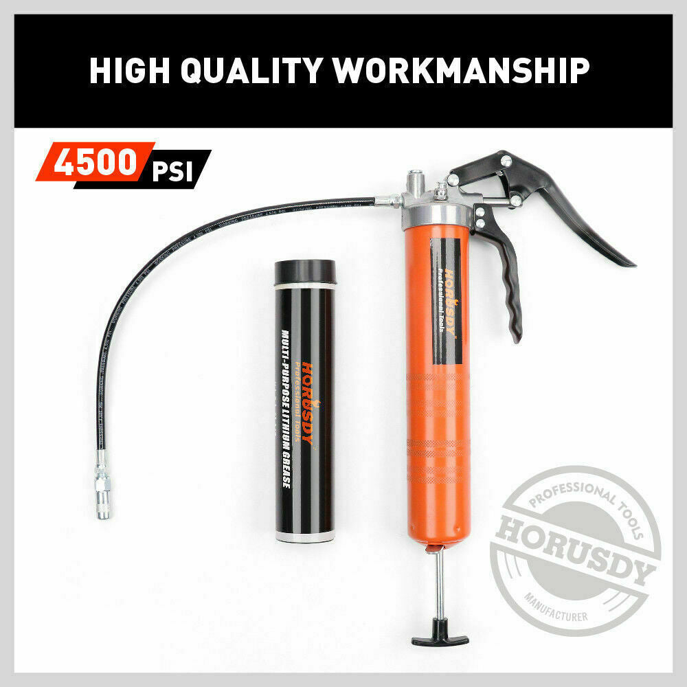 18'' Manual Pistol Grip Grease Gun Flow Pressure 4500PSI Flexi Hose & Coupler โ image 3