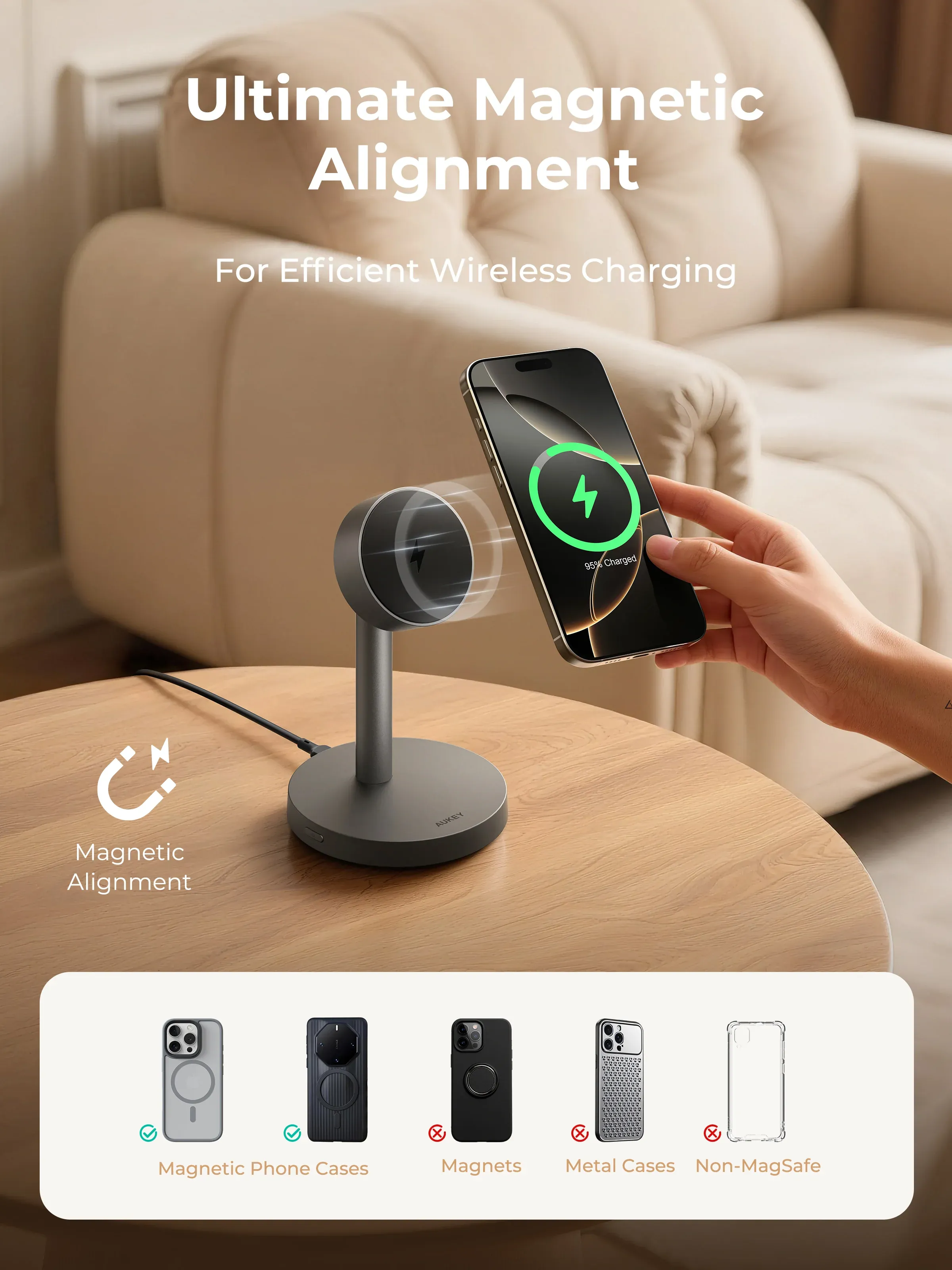AUKEY MagFusion 1X Qi2.2 25W Fast Magnetic Wireless Charging Stand for iPhone, Samsung & Google Pixel – LC-MC111 — image 2