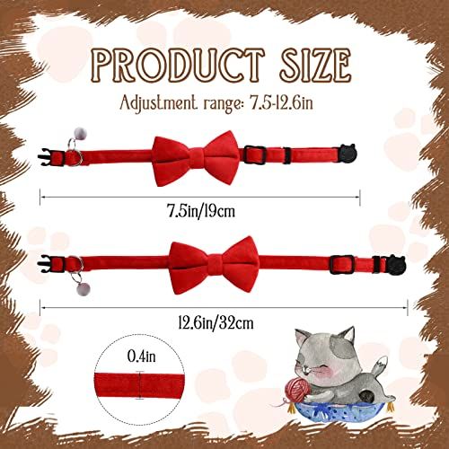 2 Pcs Velvet Cat Collar with Bell and Bowtie, Adjustable Breakaway Cat Collars Kitten Small Puppy Safety Bow Tie Solid Wedding — image 2