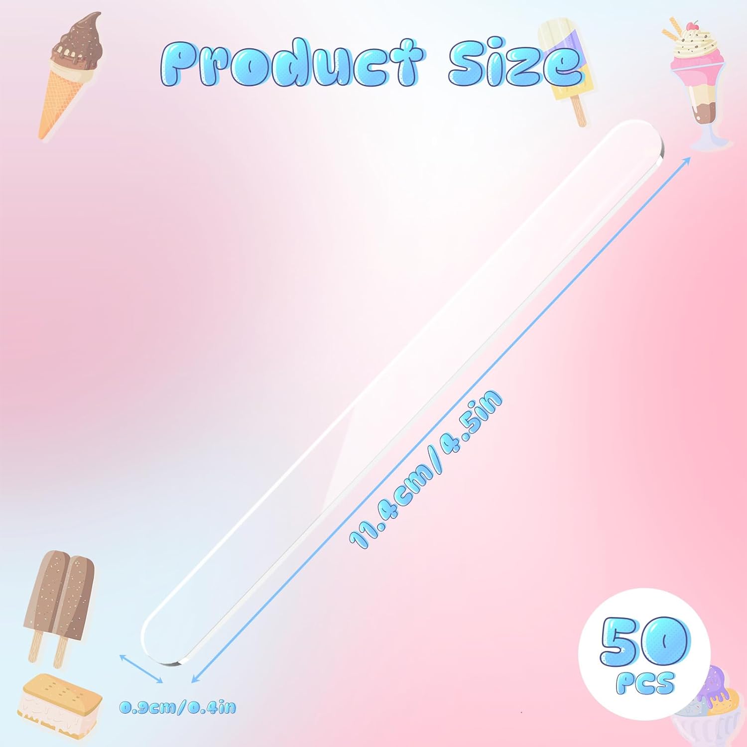 50 Pcs Acrylic Popsicle Sticks Reusable Cake Pop Mold Mirror Ice Pop Sticks Ice Cream Cakesicle Mold for Home Candy Cake Gifts Party (Transparent) — image 2