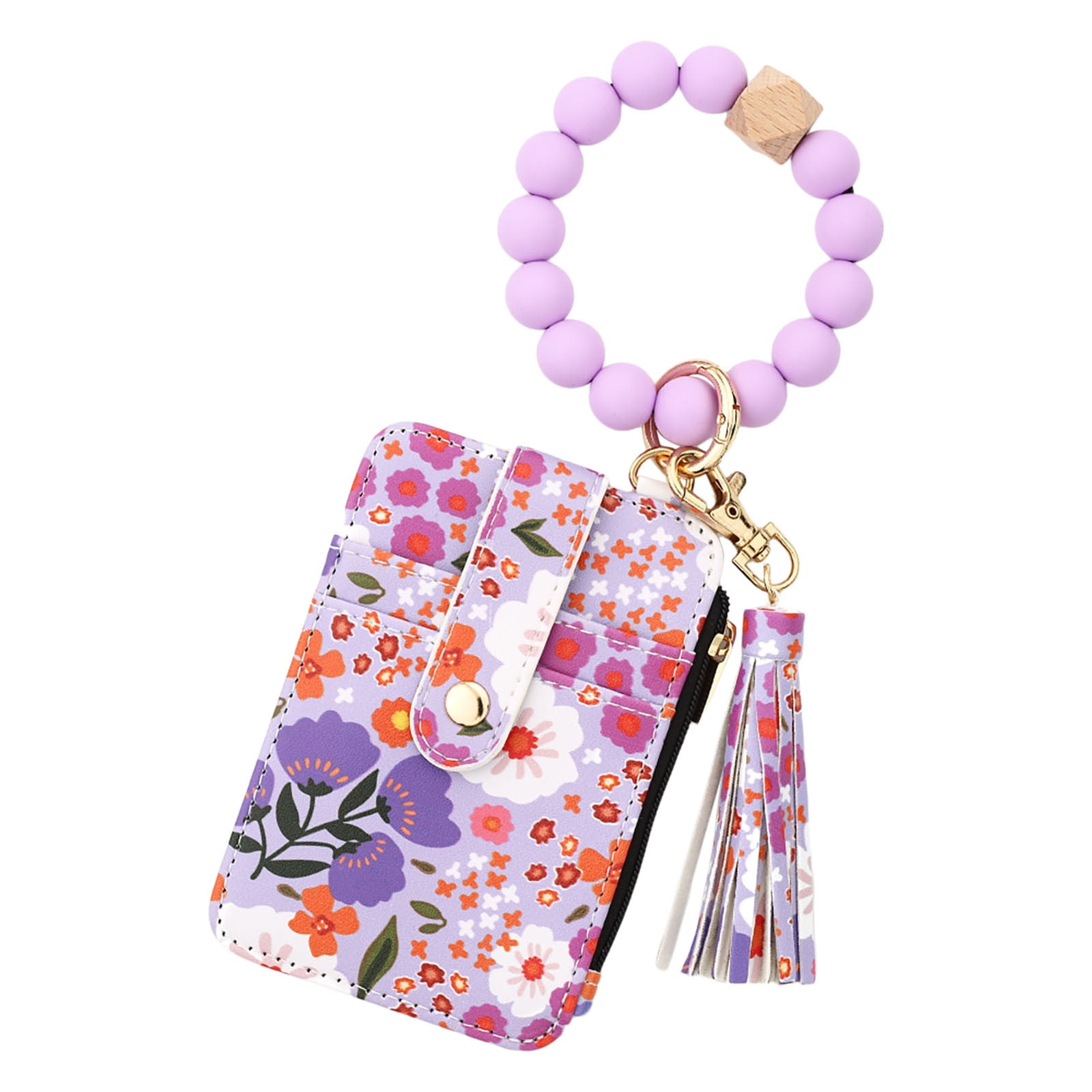 Wallet Women, Wallet Keychain Wristlet for Women, Slim Credit Card Holder Wallet, Fashion Tassel Keychain Bangle Key Ring Purse for Women ( 18 Kinds of Prints — image 2