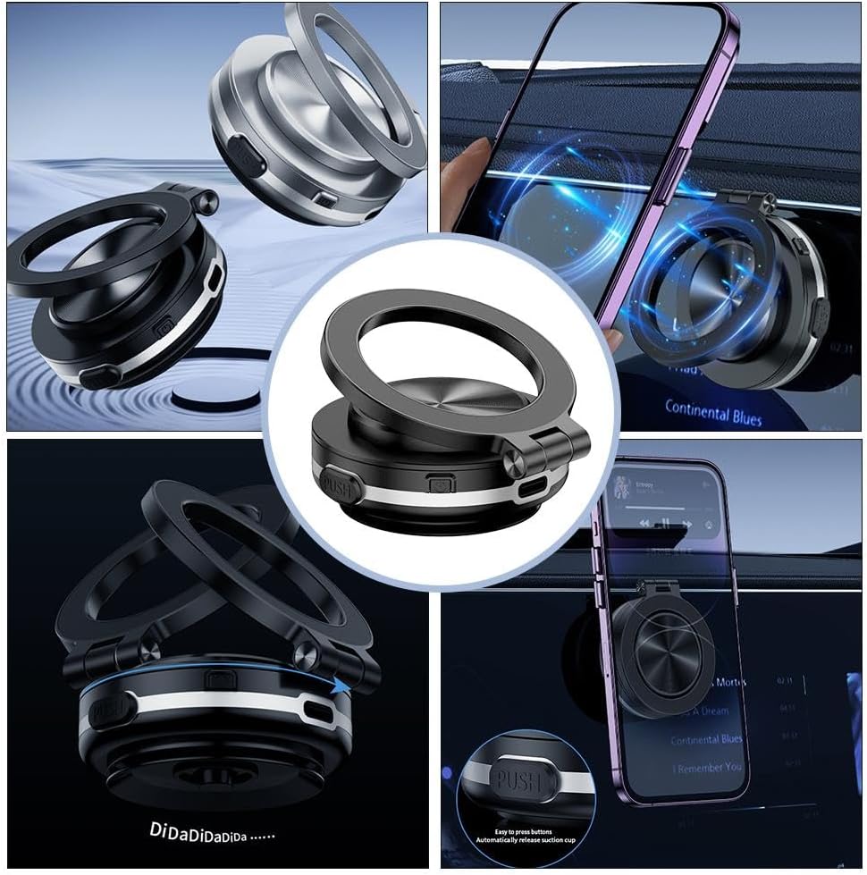 Vacuum Magnetic Suction Cup Phone Car Mount Folding Swivel Stand Rotation Electric Vacuum for MagSafe Stand Universal โ image 4