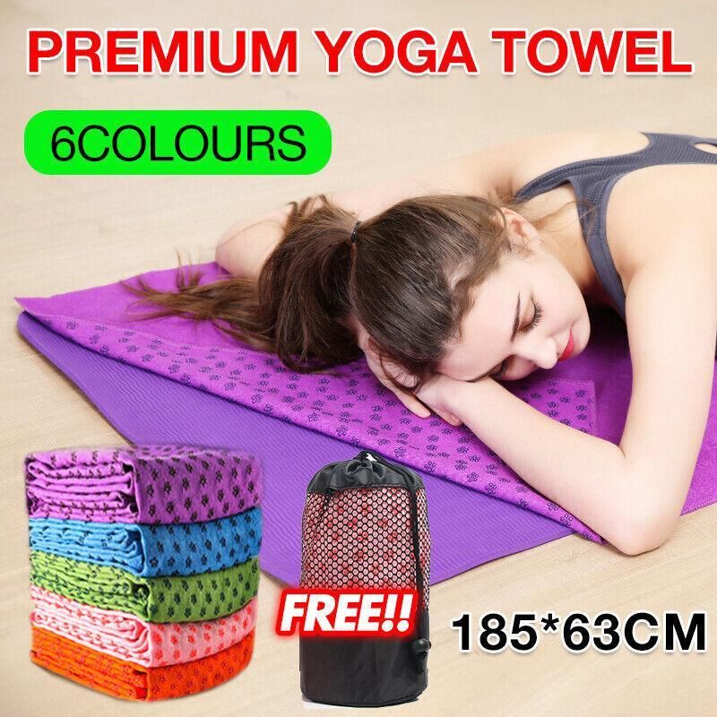 Non Slip Yoga Towel Mat Microfiber Fitness Gym Exercise Blanket with Carry Bag - Green — image 2