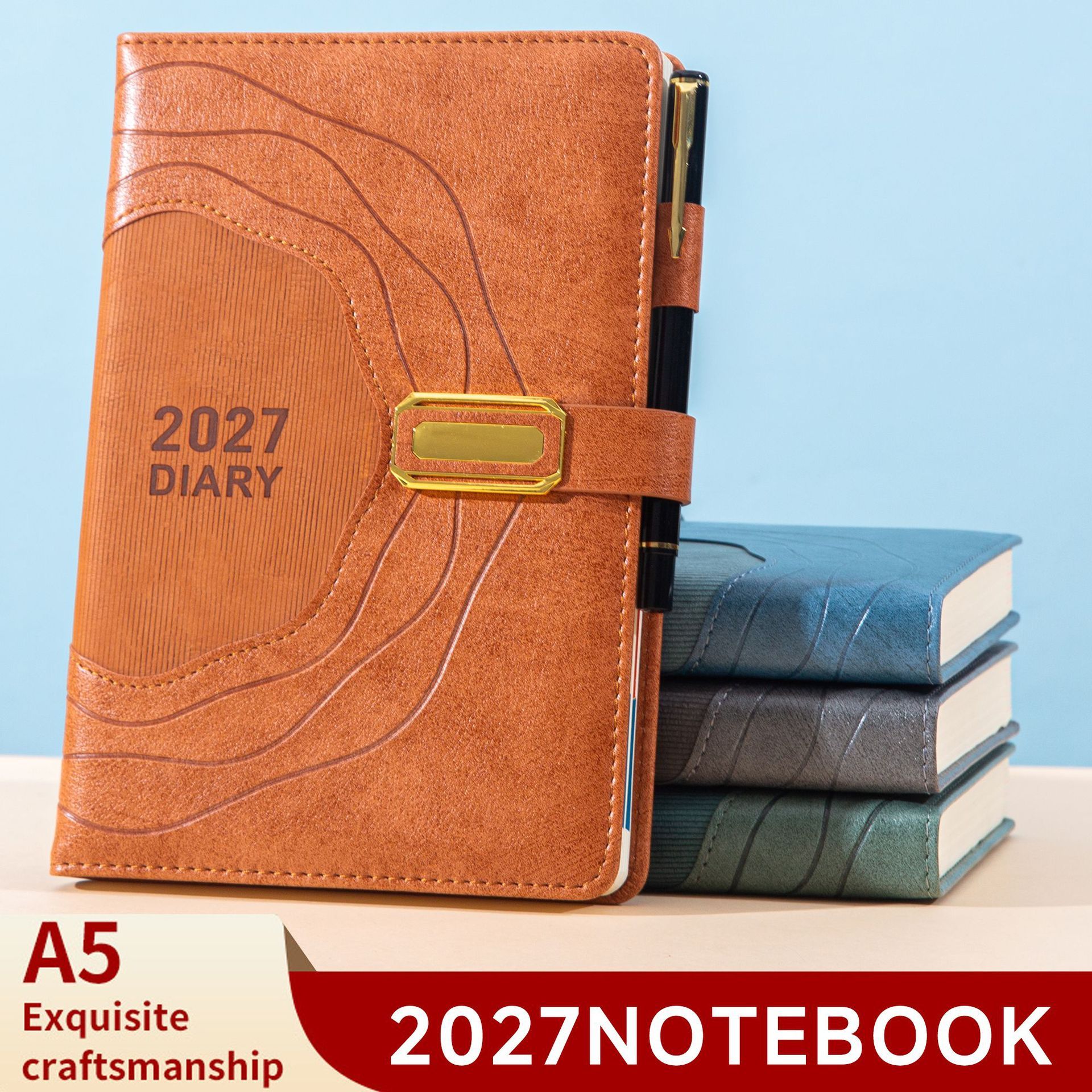2027 A5 Vintage Annual Planner | Daily Planning + Weekly & Monthly Notes, Academic Style Faux Leather Cover, Efficient Time Management(BRWON)