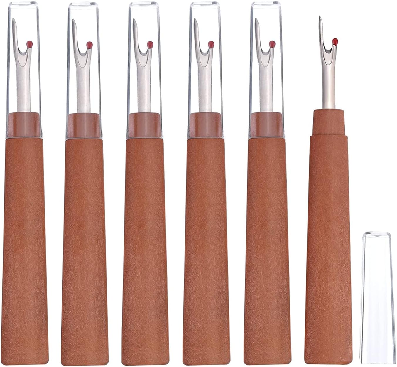 Seam Ripper 6pcs Wooden Style Plastic Thread Cutter Stitch Remover Large Thread Remover Stitch Eraser Tag Ripper for Clothes Crafting Embroidery