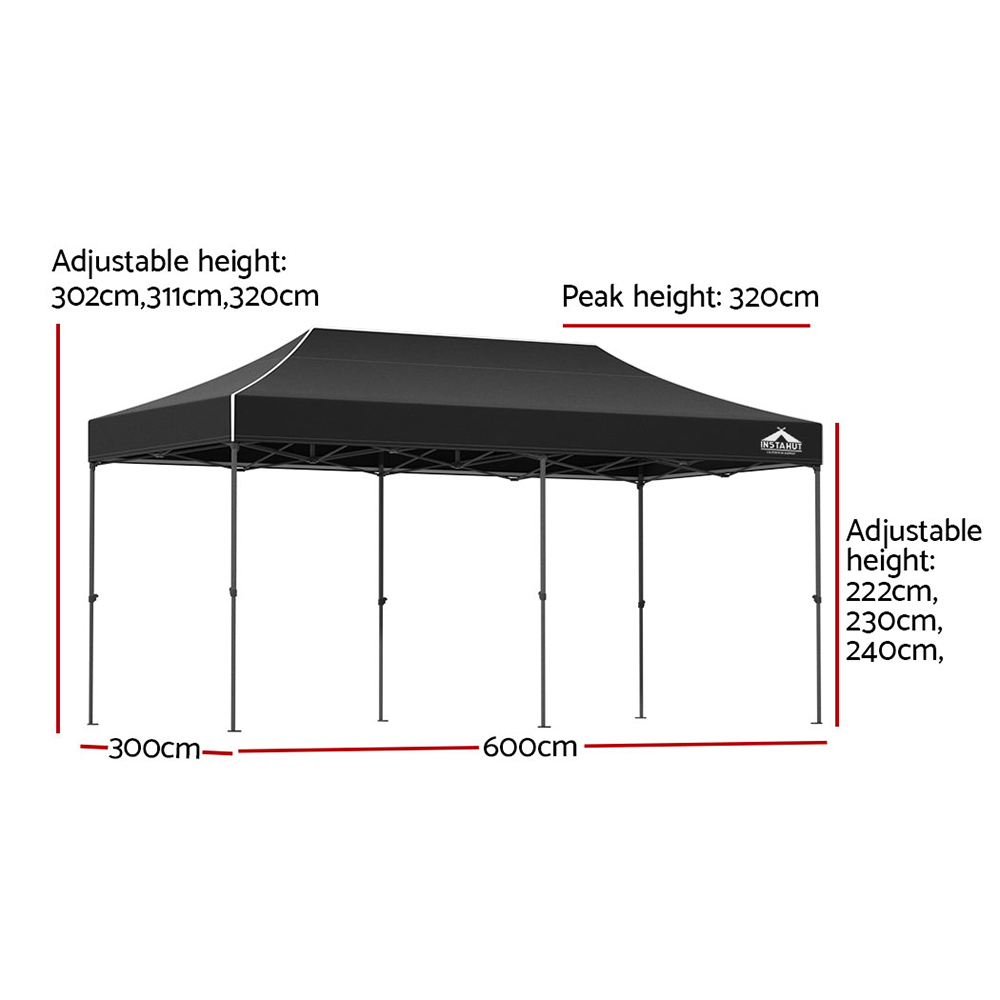 Instahut Gazebo Pop Up Marquee 3x6 Folding Tent Wedding 500D Camping Black — image 2