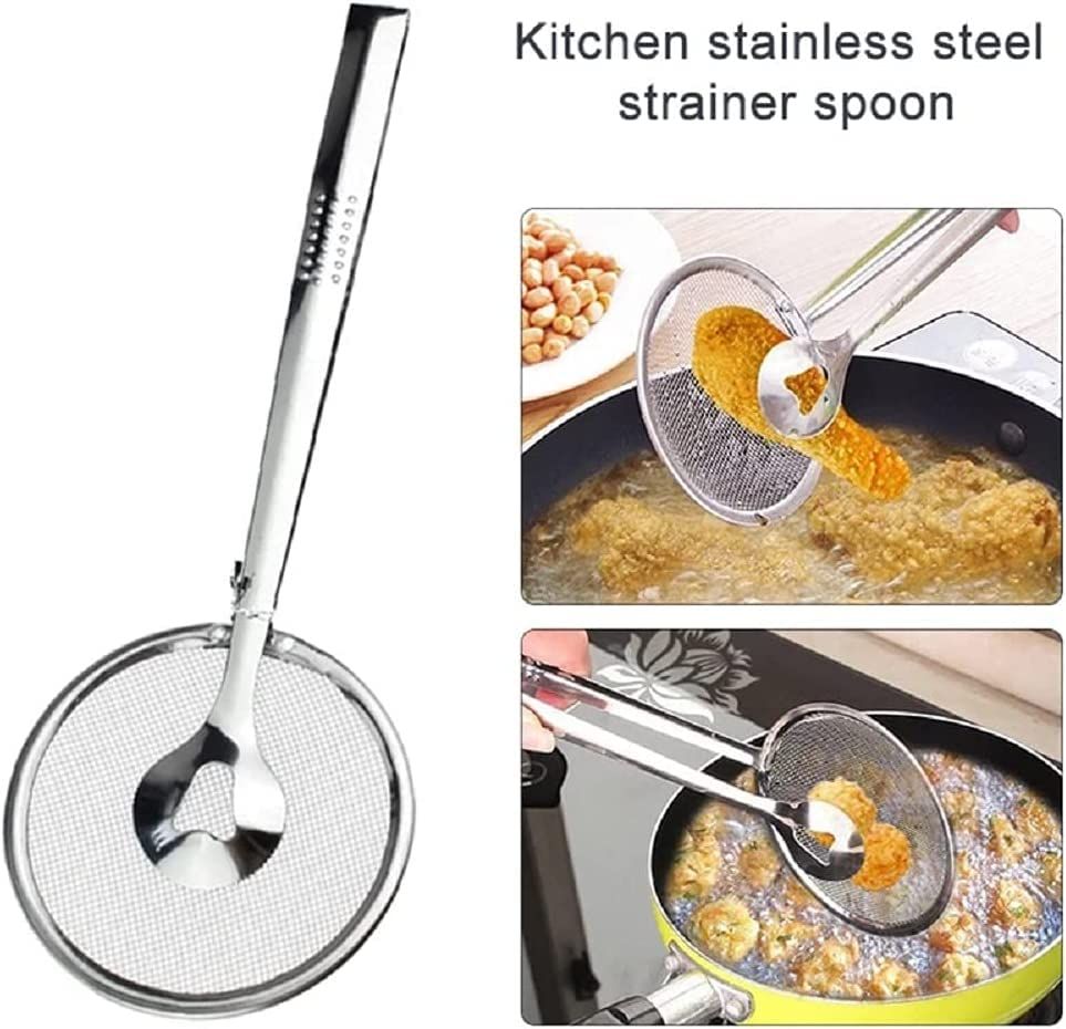 2-in-1 Stainless Steel Filter Spoon with Clip Food Kitchen Oil-Frying Multi-Functional BBQ Filter Clamp Kitchen Tools (2pcs) โ image 2