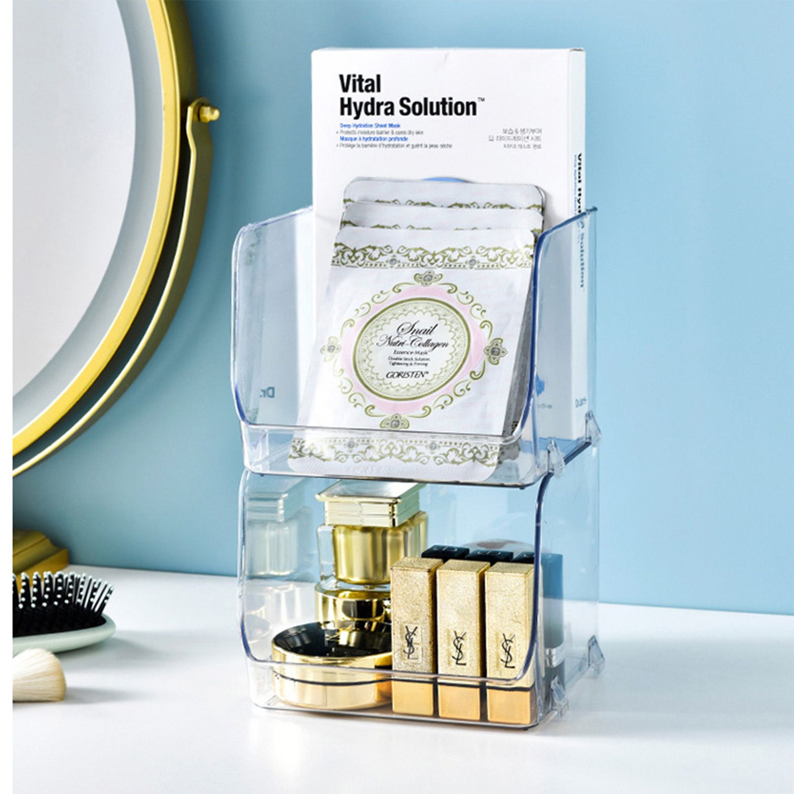 Cosmetic Display Case Multifunction Stackable Plastic Transparent Makeup Organizer for Home 15.5x15x12.8cm/6.1x5.9x5.3in โ image 6