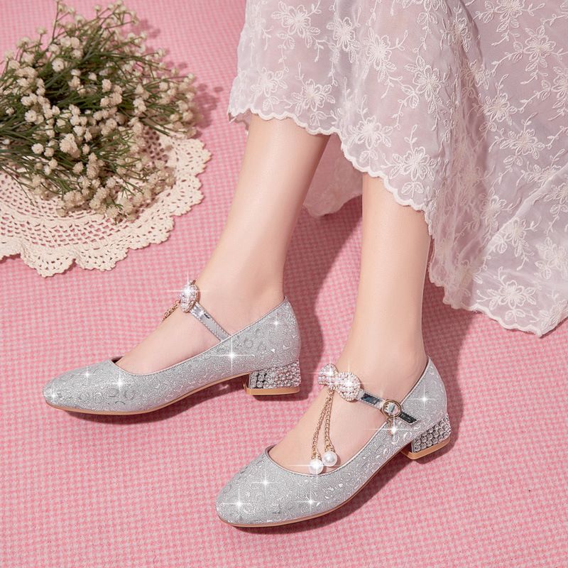 Girls Sequin Crystal Shoes Gold Silver Princess 34 inner length 22cm โ image 4
