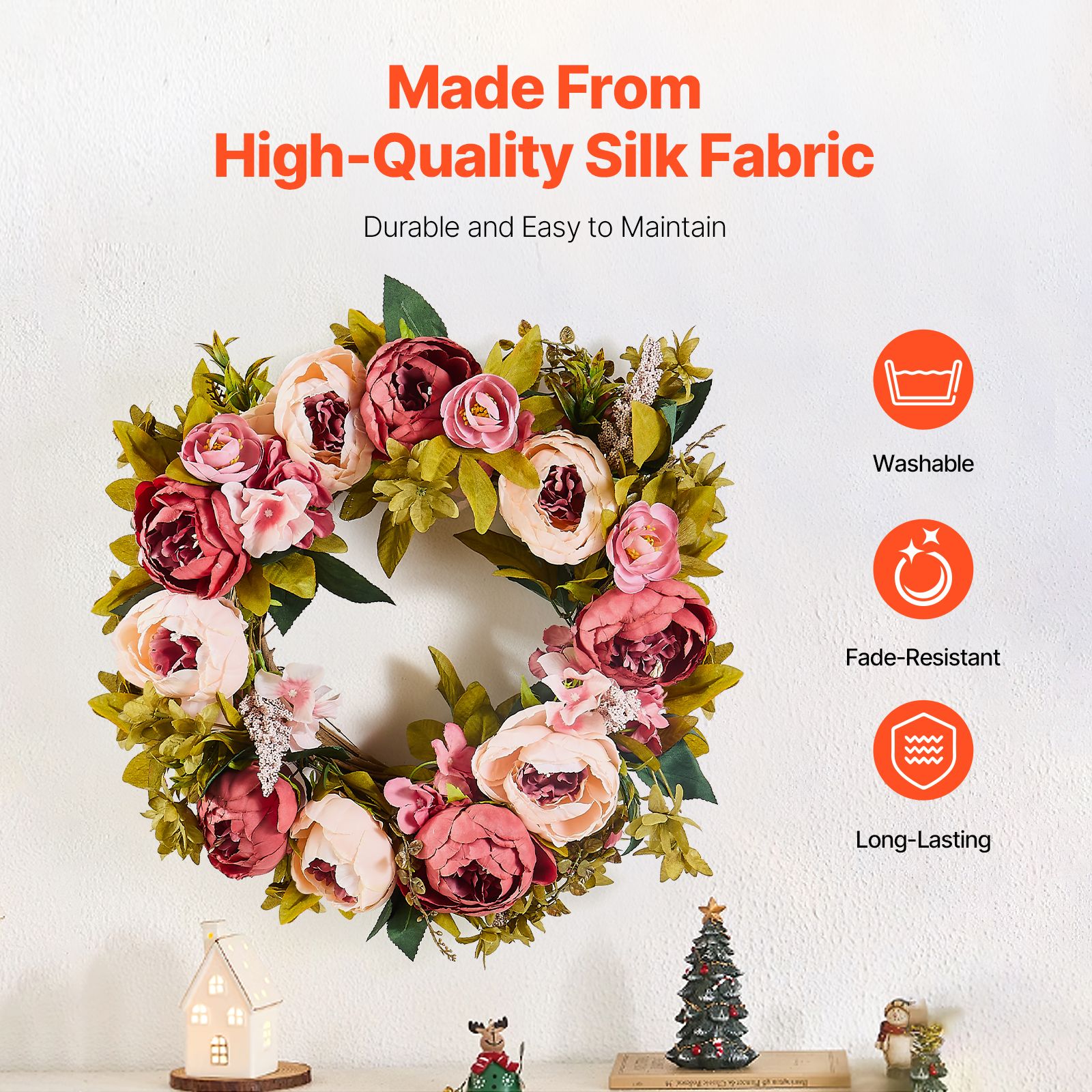 Artificial Decorative Wreath 48.26 cm Pink Peonies Hydrangeas Year Round — image 3