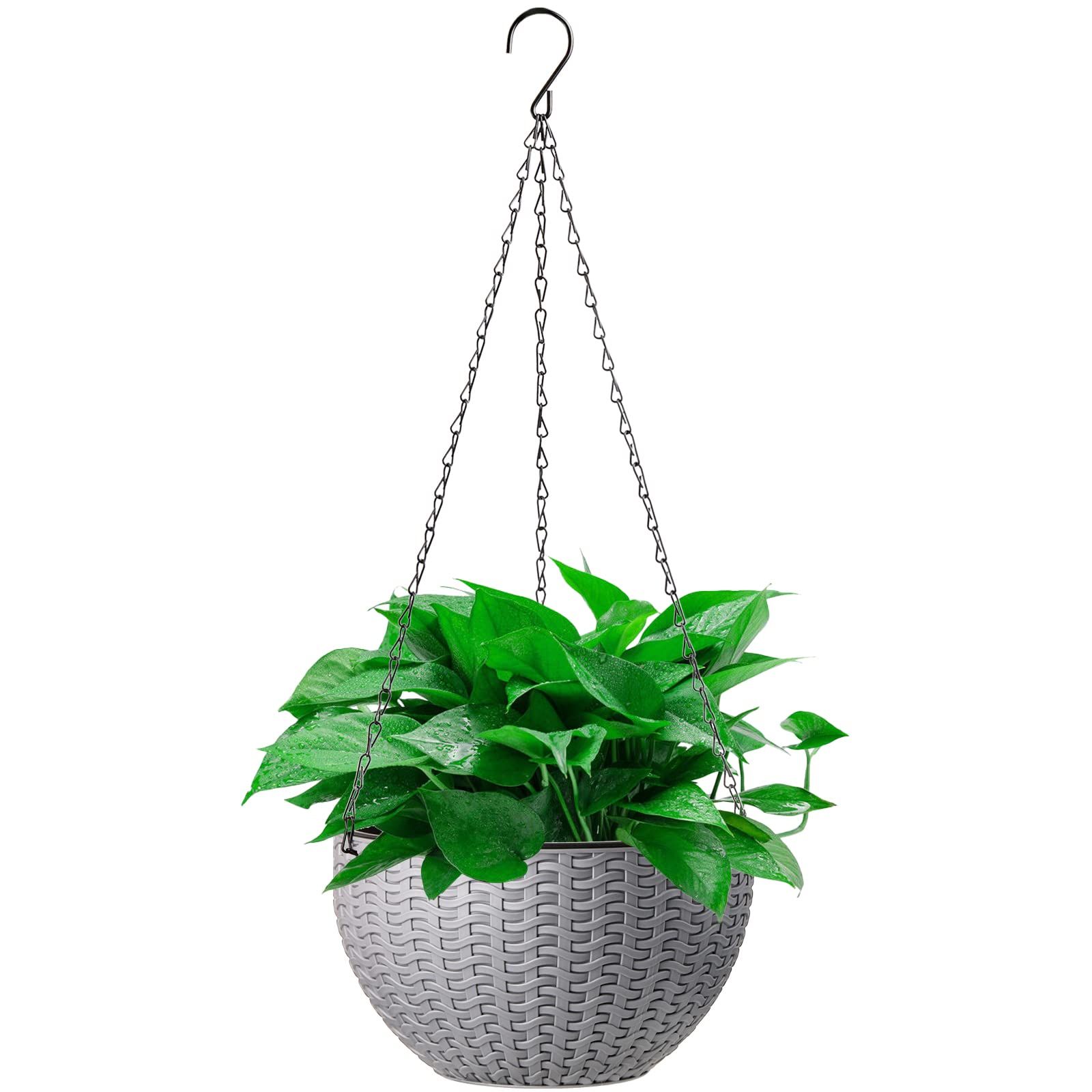 Hanging basket, plastic flowerpot, circular resin garden, indoor and outdoor plant hanging flowerpot, 1 package of silver gray