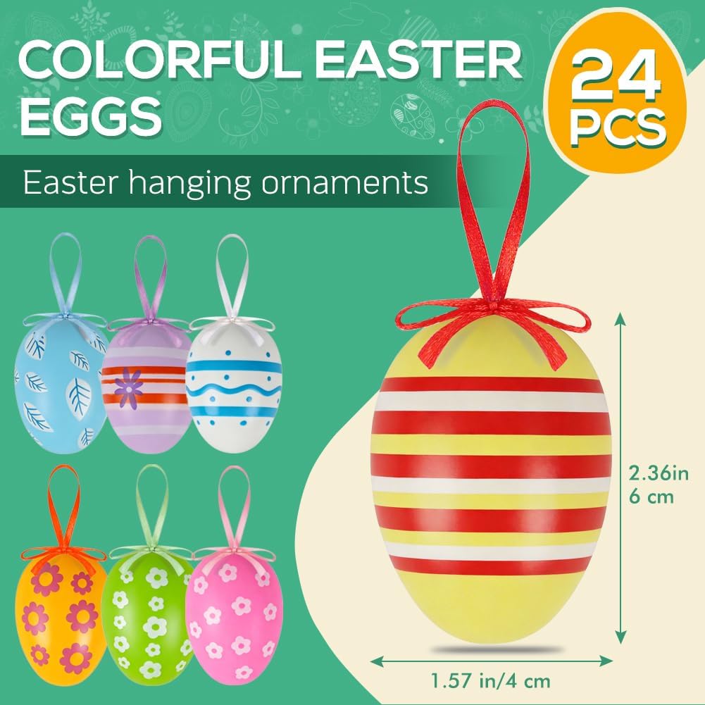24PCS Hanging Easter Eggs – Reusable Plastic Easter Egg Decorations for Tree Ornaments, Basket, Party & Home Decor (5g Each, 4cm x 6cm) — image 2