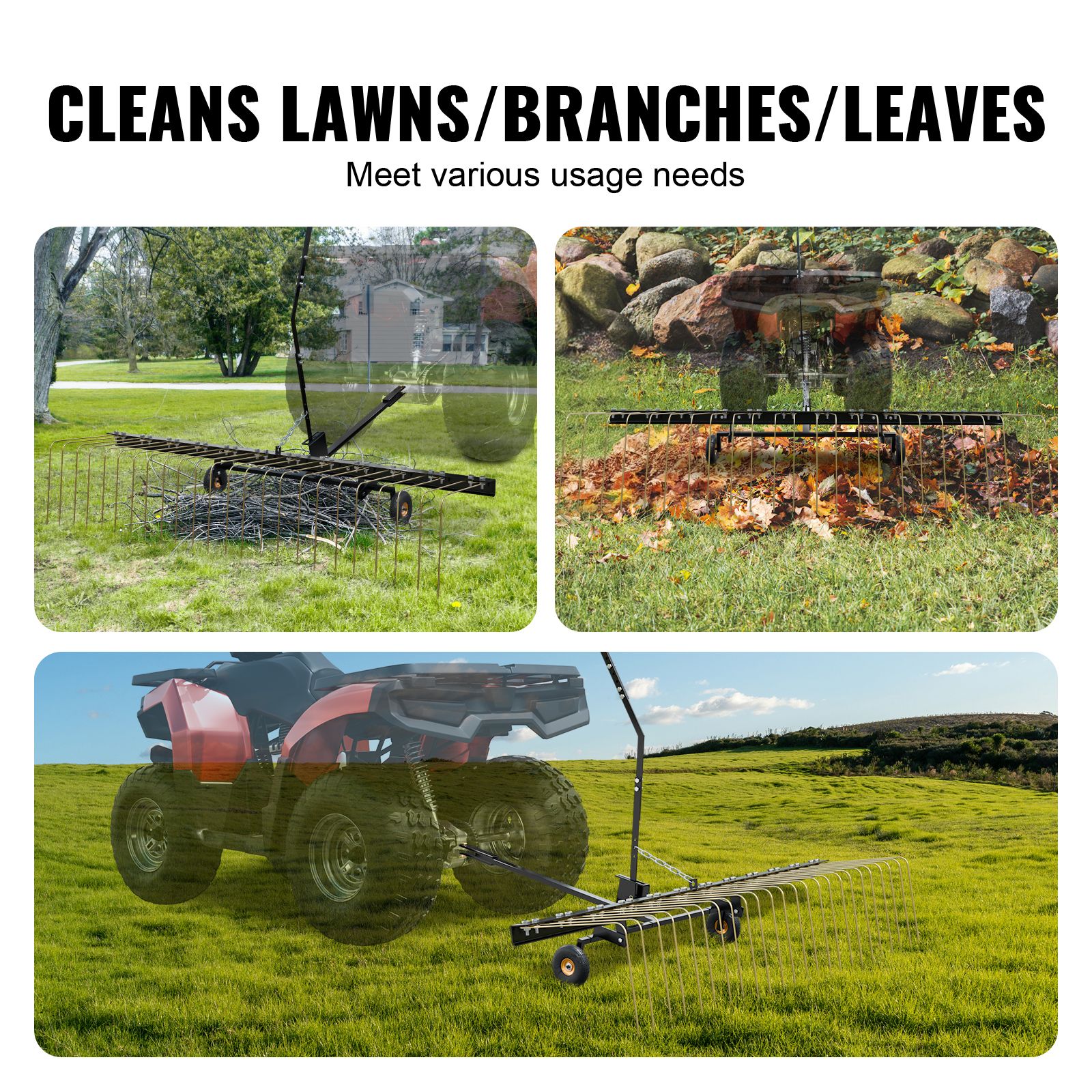 Tow Behind Dethatcher, 1.5m Tow Dethatcher with 24 Steel Tines, Lawn Dethatcher Rake for ATV or Mower, Tow Behind Lawn Rake with Lift Handle for — image 6