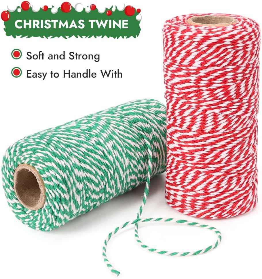 Bakers Twine, 656 Feet 2 Rolls Christmas Twine String Ribbon for Gift Wrapping, Pastry Boxes Tying, Festival Decorations, DIY Crafts (328Feet Each Roll) โ image 2