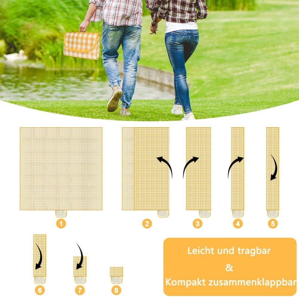 Waterproof Picnic Mat Foldable with Carrying Handle for Camping Beach Park and Outdoor Activities, 100x150cm, Yellow — image 4