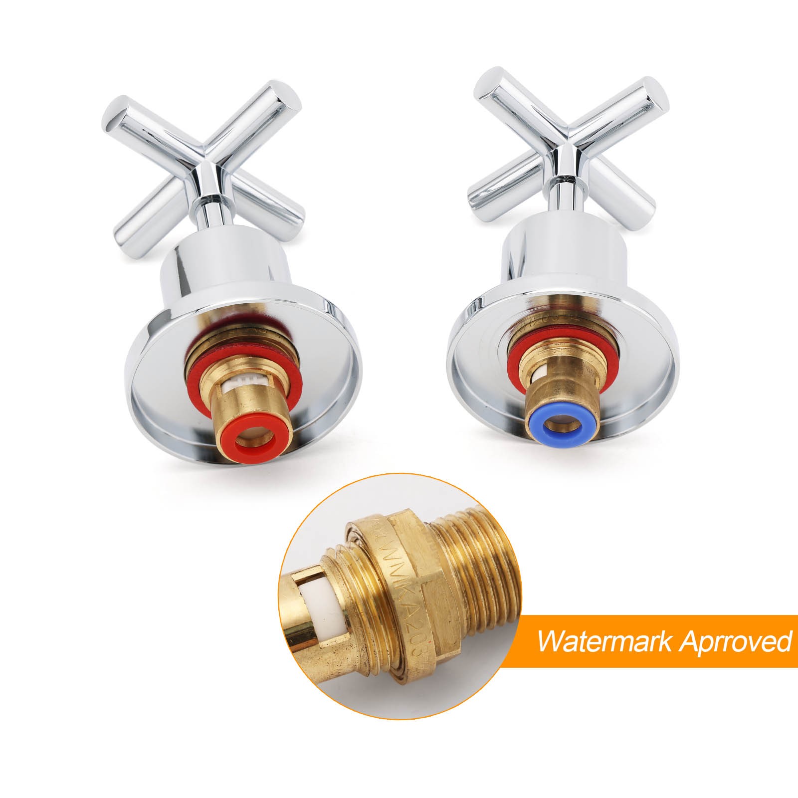 Mirror Chrome 1/4 Turn Twin Taps Hot Cold Water Control Mixer For Bath Spout Set — image 3