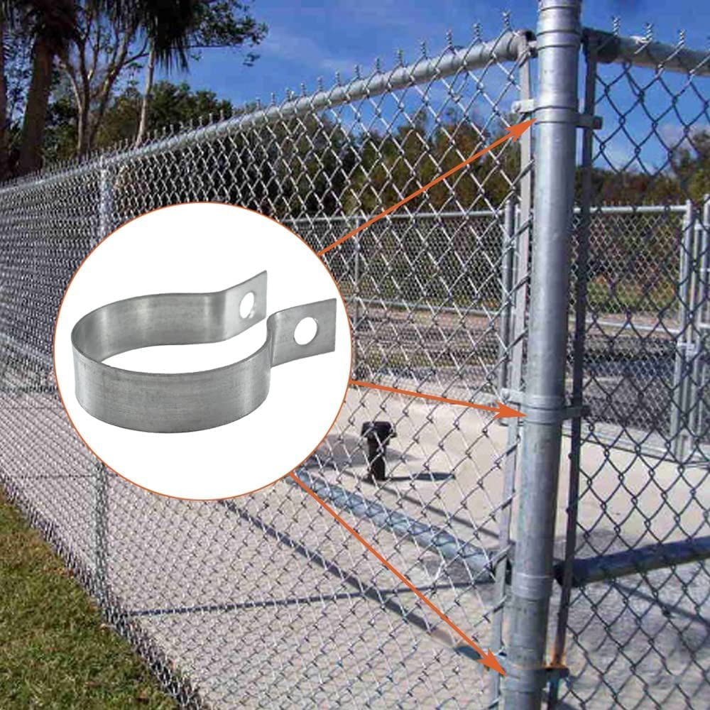 16 Pcs Brace Bands Chain Link Fence, Galvanized Steel Chain Link Brace Band Use for 1-7/8" Outside Diameter Post/Pipe, Gate, Fences Panels Silver — image 4