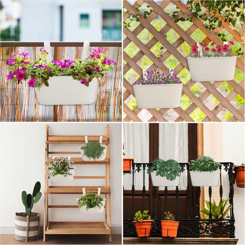 2 Pack Beige Metal Hanging Planters with Detachable Hooks for Indoor Garden Balcony Fence, 27 x 12cm — image 4