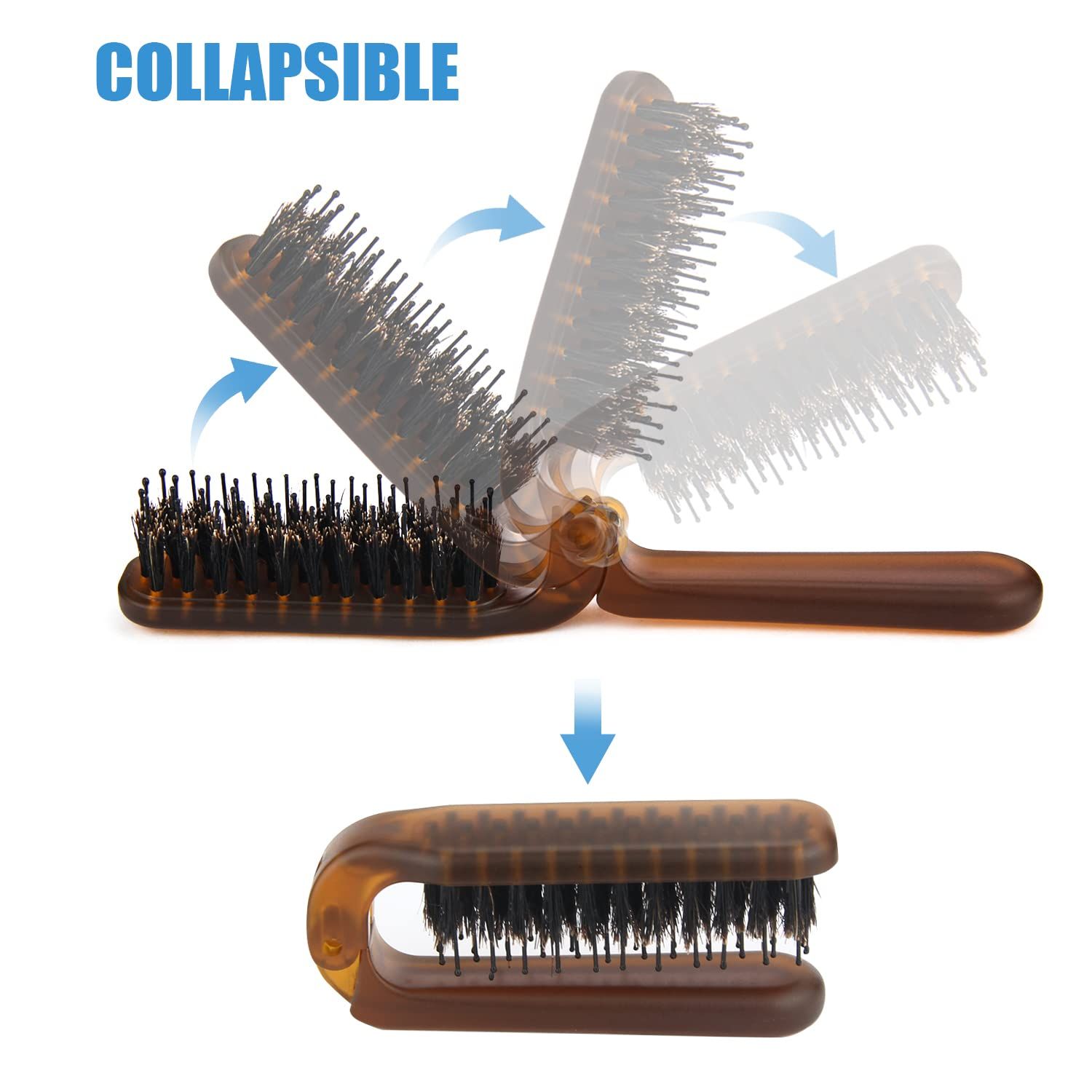 Travel Folding Hair Brush, Collapsable Portable Pocket Boar Bristle Hair Brush for Thin Thick Hair, Mini HairBrushfor Men Women β image 3
