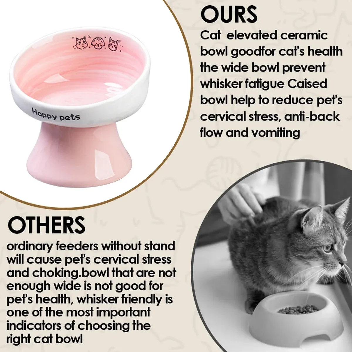Tall Raised Ceramic Pet Bowl for Cats and Small Dogs in Blue or Pink - Blue — image 5