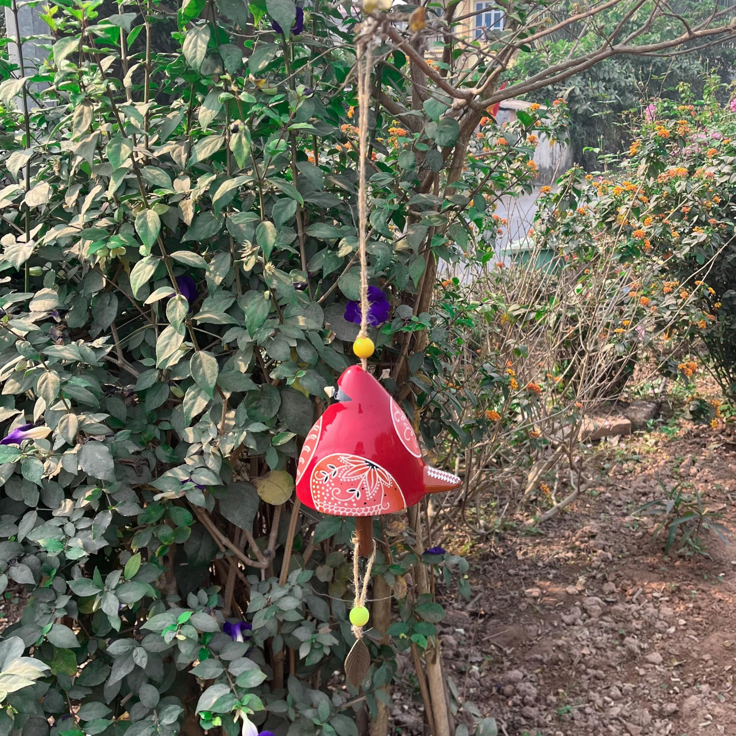 Bird Song Bell Wind Chime, Windchimes for Rustic Music Garden Backyard Church Decoration Porch Outside Outdoor Festival Memorial Gift (Red,12 × 11 × 9cm) — image 5