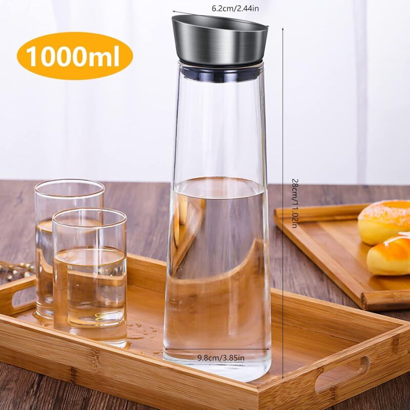 Glass Carafe, 1 Liter Leak Proof Glass Carafe With Stainless Steel Flip Lid For Water, Milk, Juice And Lemonade β image 2