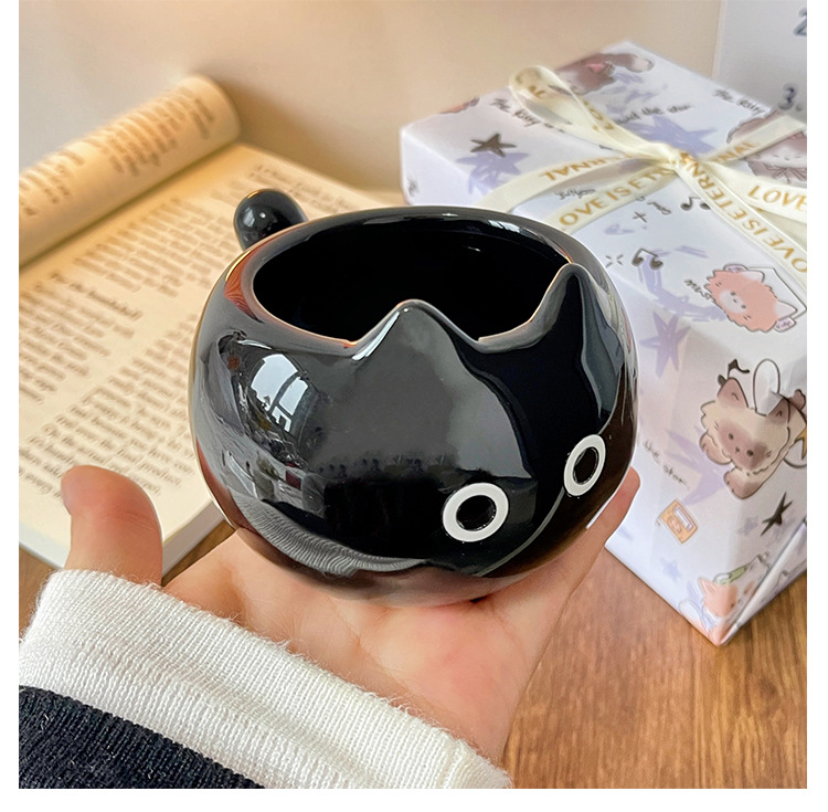 Black Adorable Ceramic Cat Mug - Cute Creative Coffee Cup with Tail Handle (210ml) — image 6