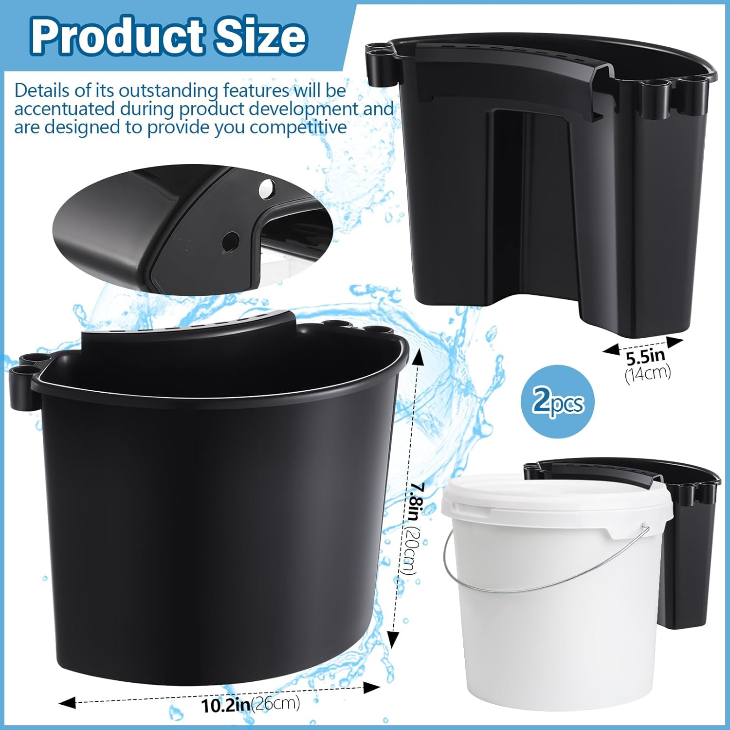 2 Pcs Car Detailing Bucket Organizer 10.2 × 7.8 × 5.5 Inch Car Washing Bucket Caddy Portable Multipurpose Hanging Organizer for Accessories Tool Home Garden — image 2