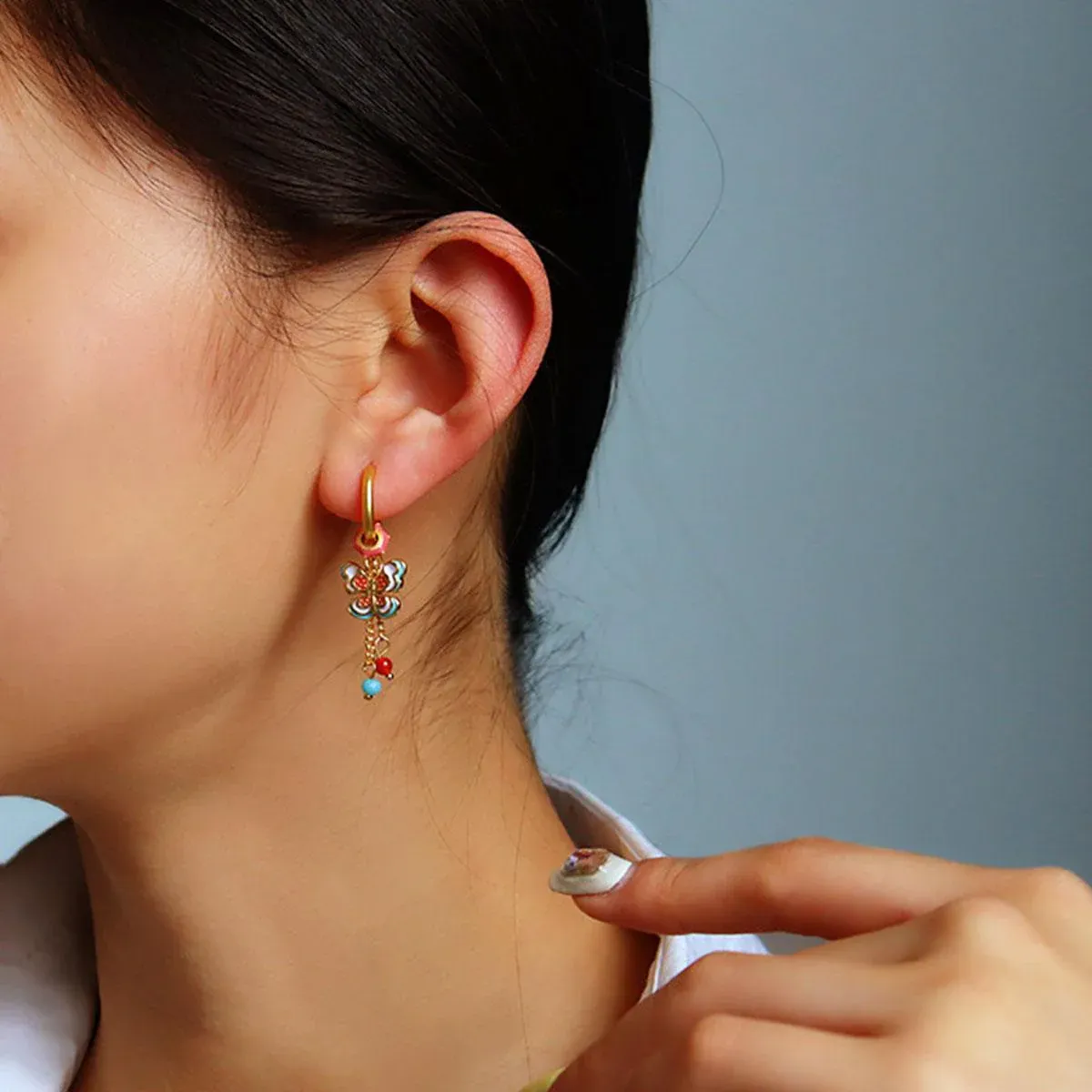 New Chinese Style Butterfly Earrings Fringe Colourful Simple Design Jewelry — image 4