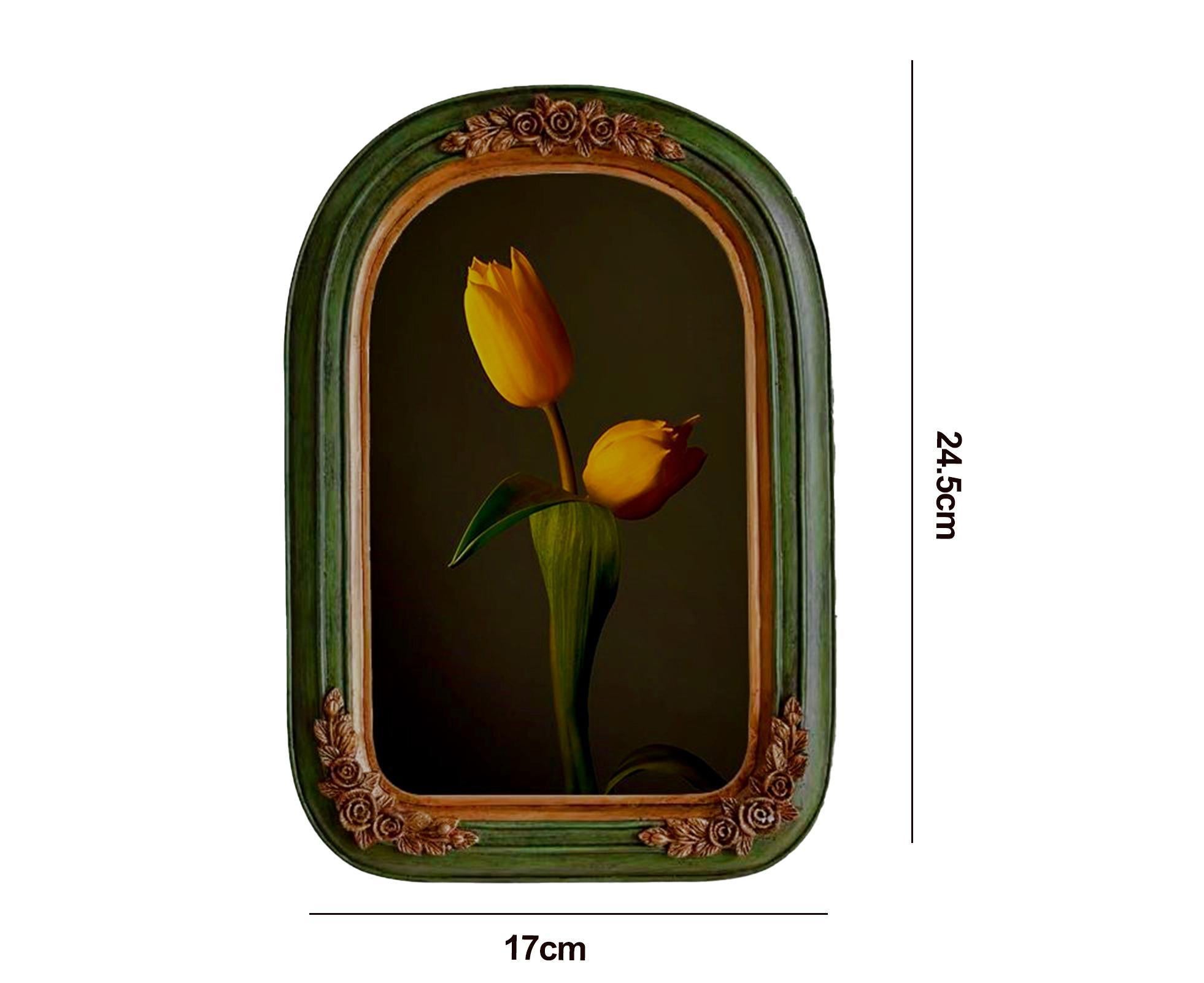 French Vintage Picture Frame Carving Flower Elegant Victorian Resin High Clarity Glass Wall Hanging Art Painting Photo Display Frame Home Decoration - Green — image 3