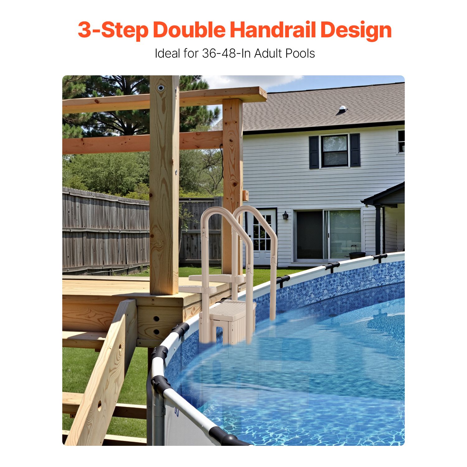 3-Step Taupe Robust Pool Ladder of 2 Handrails for 914.4-1219.2 mm Pools — image 2
