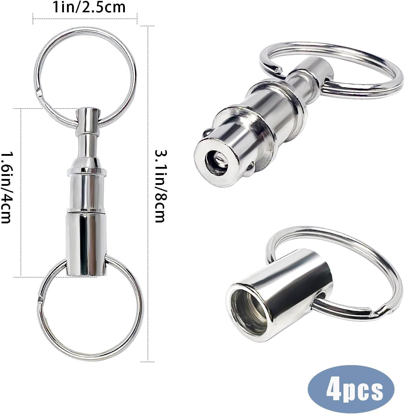 4 Pack Detachable Quick Release Keychains, Dual Pull Apart Metal Key Rings for Car Keys, Lanyards, Bags and Everyday Carry, Silver — image 5