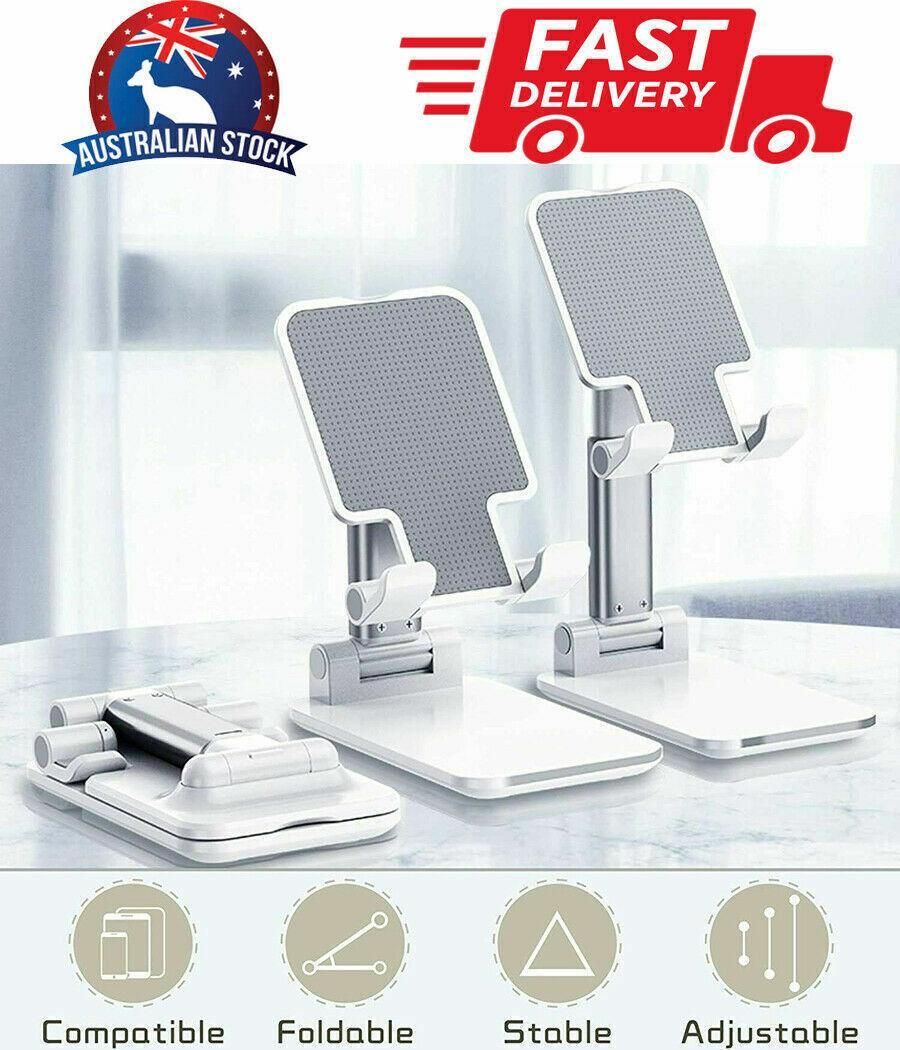 Foldable Adjustable Universal Desk Stand Holder For Mobile Phone Tablet Portable - White โ image 2