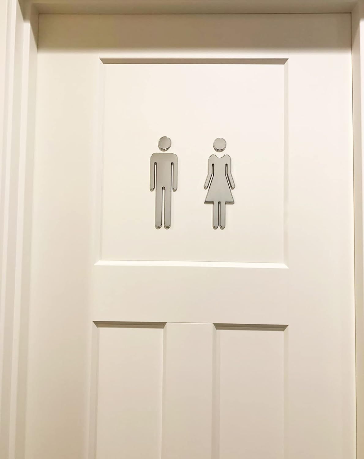 Acrylic Adhesive Backed Men's and Women's Bathroom Sign 7.8" (Silver) Adhesive backed easy to attach, durable and not easy to fade โ image 3