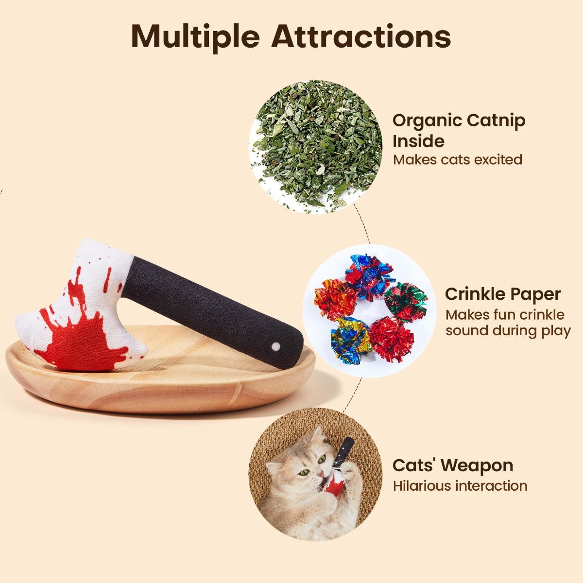 4Pcs Cat Toys, Horror Halloween Knife-Shaped Kitten Catnip Crinkly Sound Toys, Indoor Exercise for All Cat Breeds 6.5 Inches | Crinkly Sound Toys โ image 2
