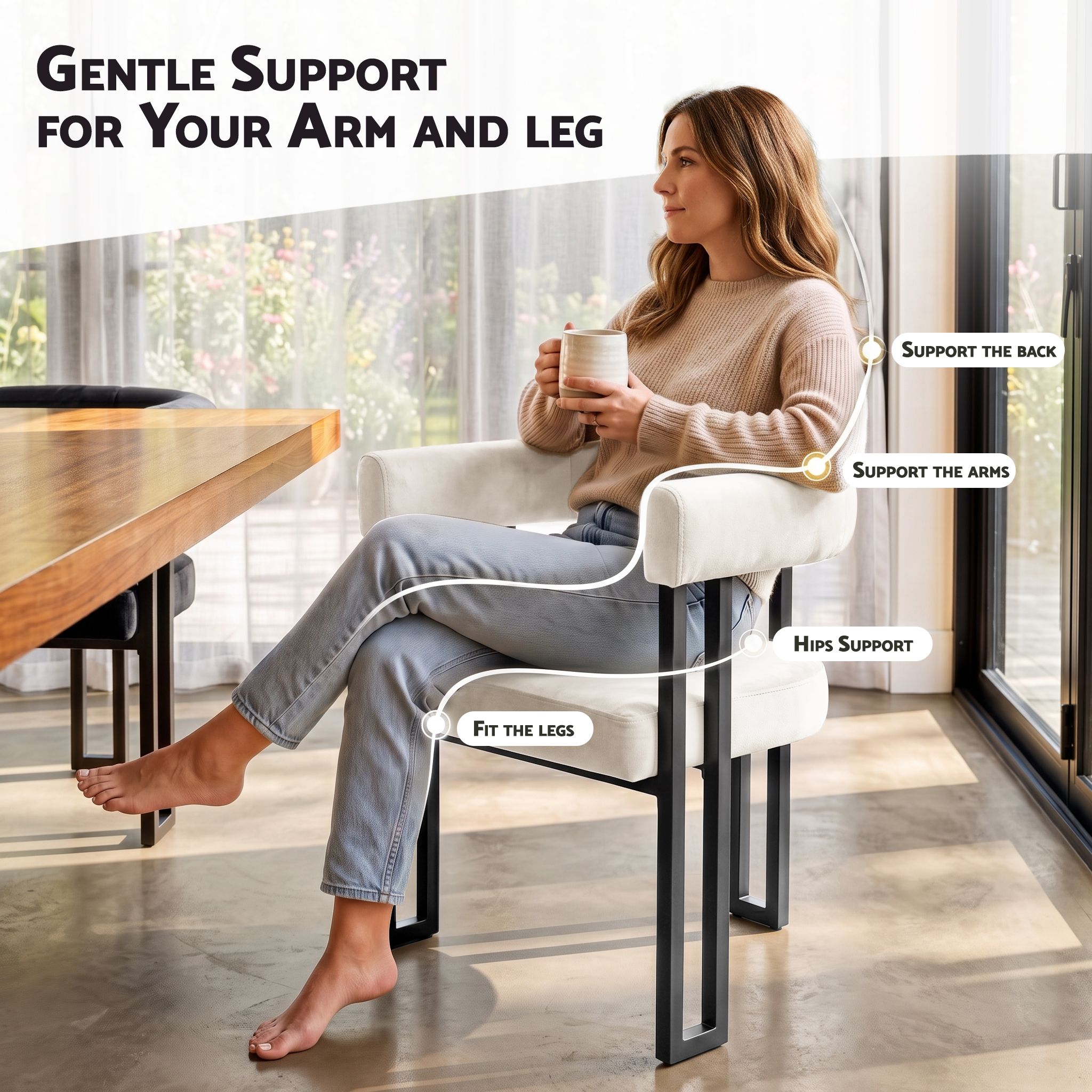 Artiss Dining Chairs Set of 2 Velvet Upholstered Barrel Chairs with Curved Armrests & Back Beige โ image 6