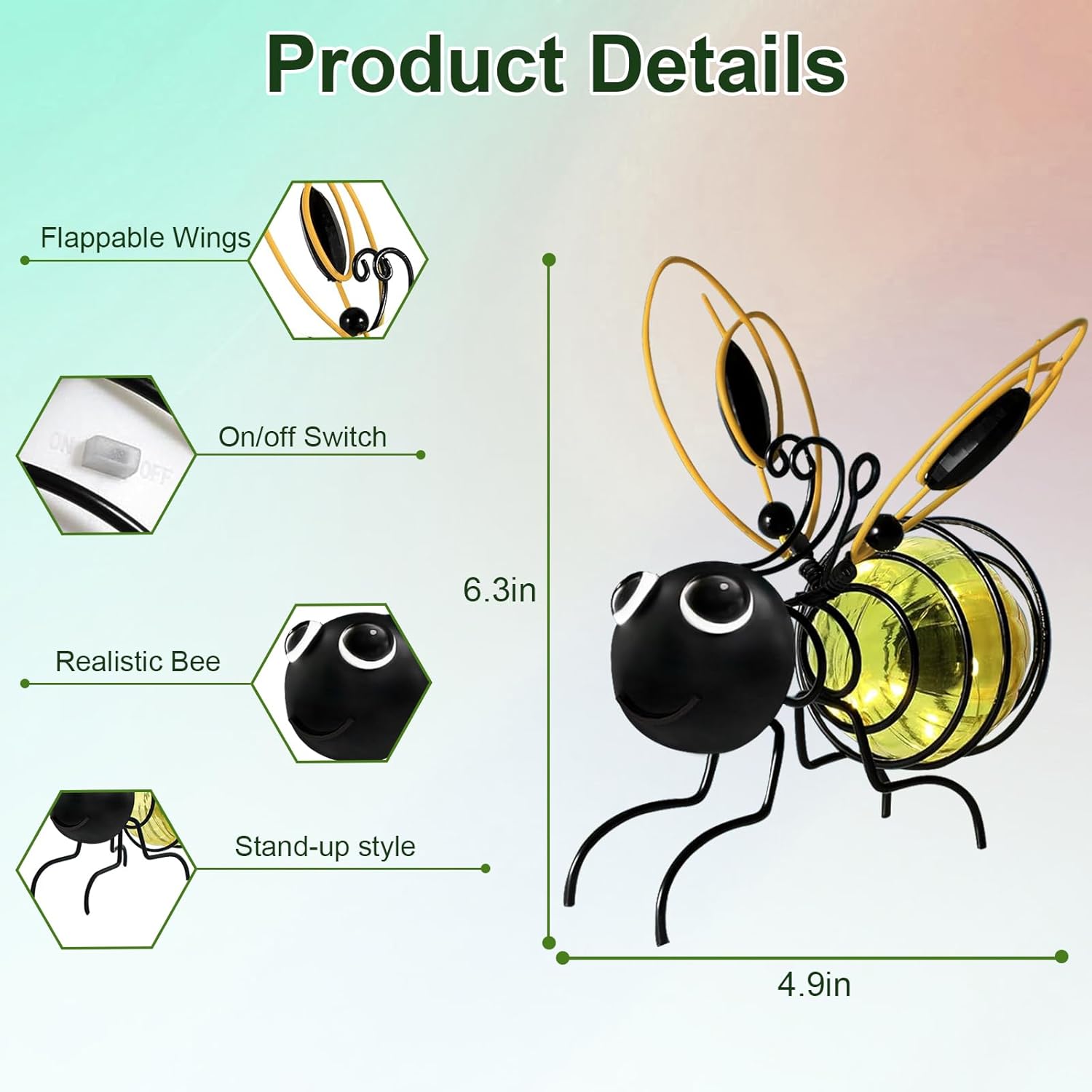 Hanging Bee Sun Garden Light Outdoor Decoration, Outdoor Statues, Figure Lighting Decorations for patio, balcony, garden ornament, housewarming (1 piece) — image 4