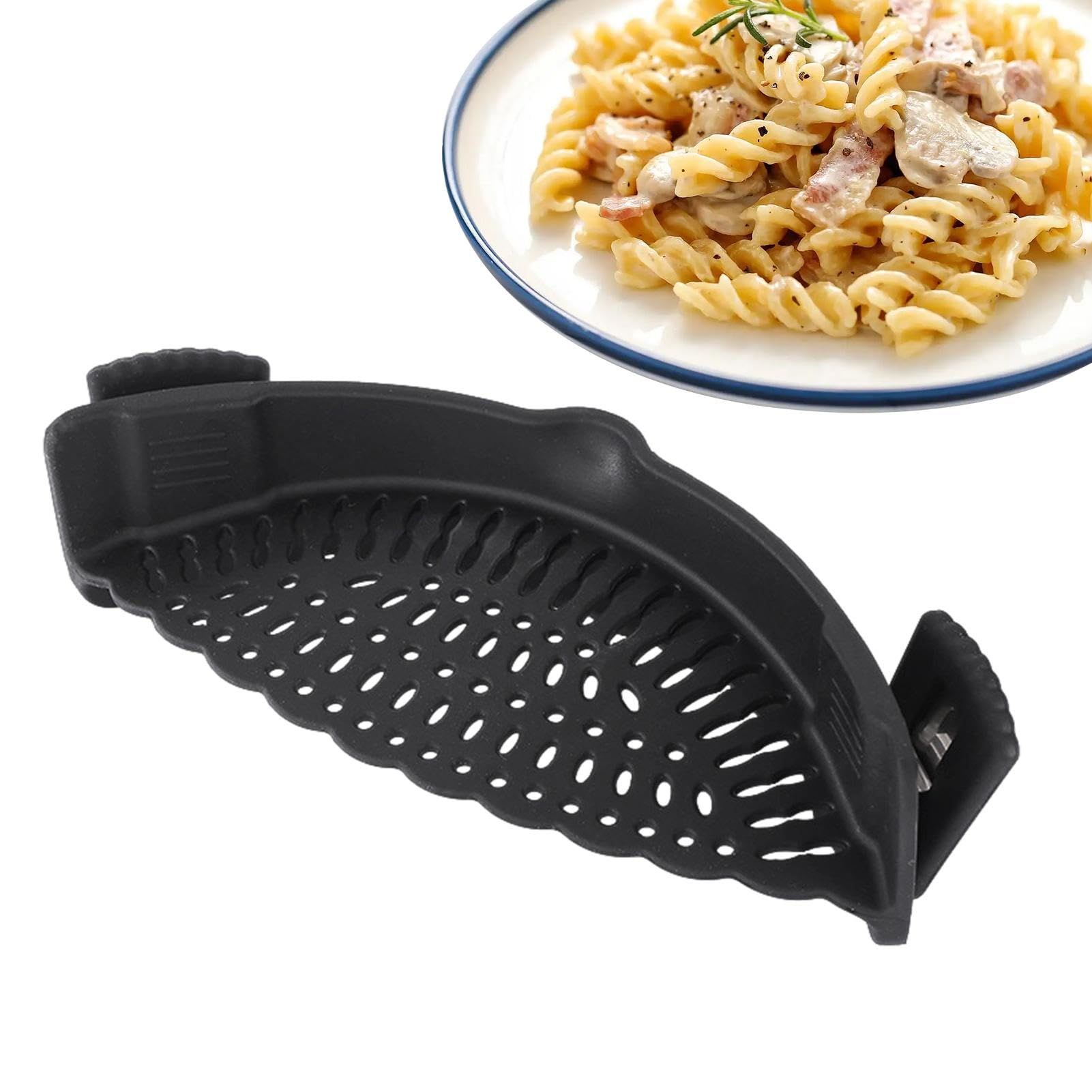 Clip On Pot Strainer,Snap Strain Silicone Food Colander,Straining for Fruits Veggies Silicone Strainer-Fit All Pots Bowls(black) — image 4