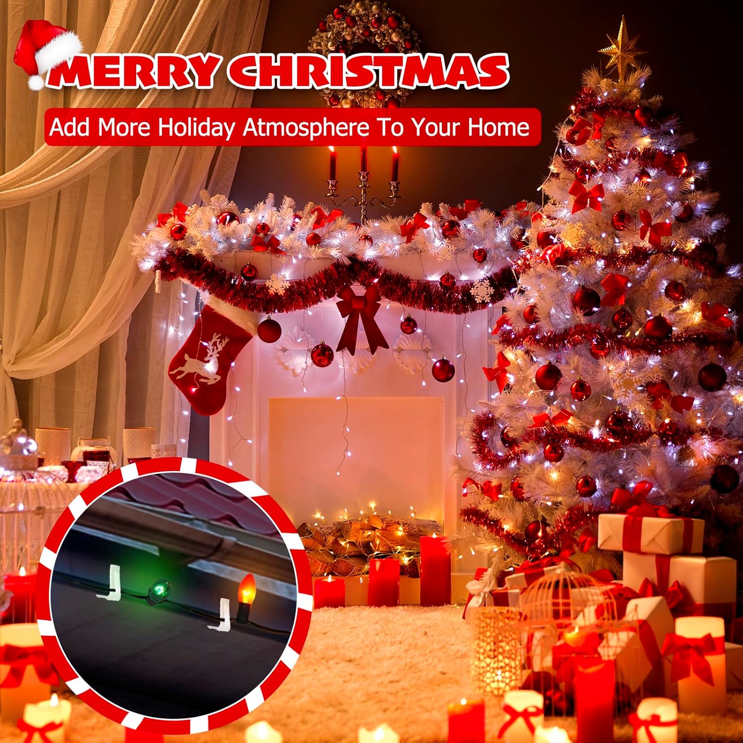 Christmas Light Hanger Clips, Fascia Board Clips, Deck Banister Light Clips, Plastic Holiday Light Clips for Christmas Fascia Board Roof Gutter Fence Eave — image 3