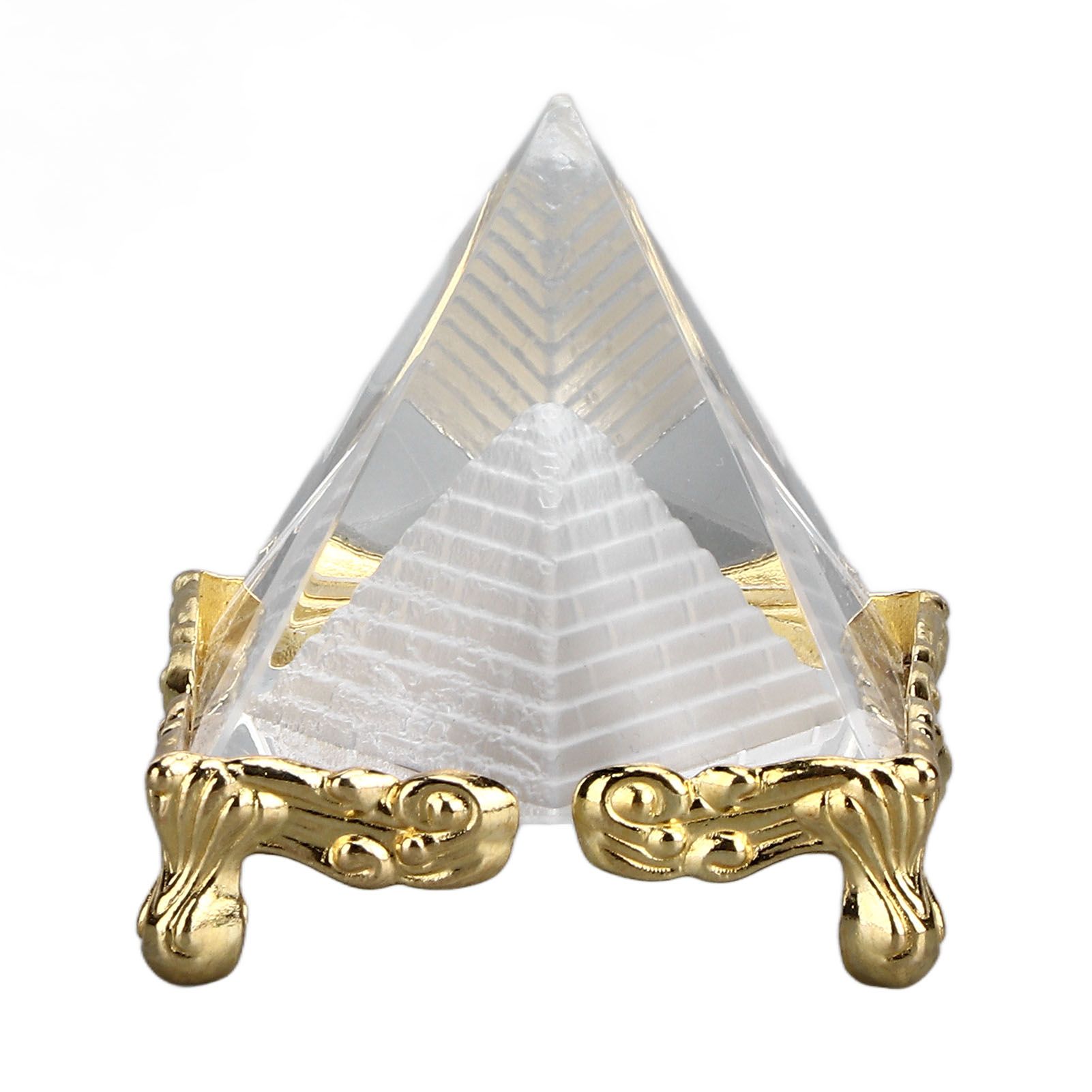 4cm Pyramid Prism Meditation Crystal Carved Pyramid Ornament with Gold Stand for Home Office Art Decor โ image 6