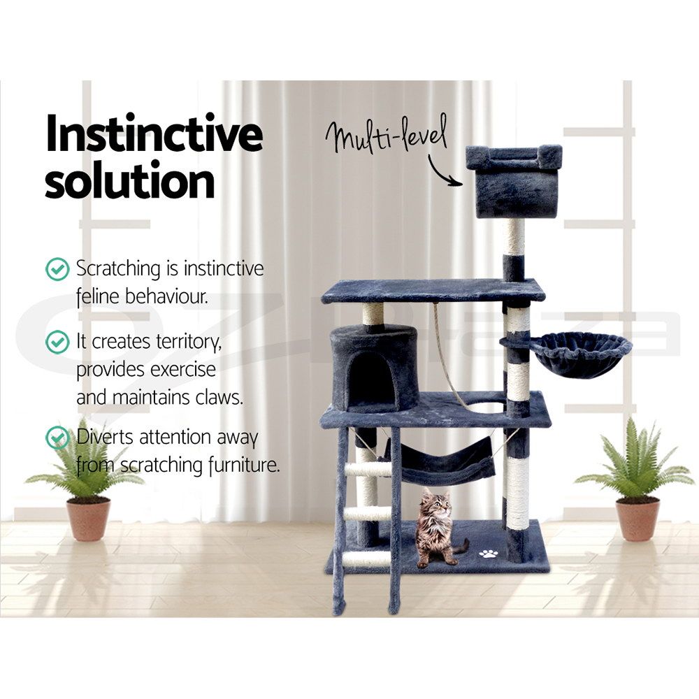i.Pet Cat Tree 141cm Tower Scratching Post Scratcher Condo Wood House Bed Grey โ image 5