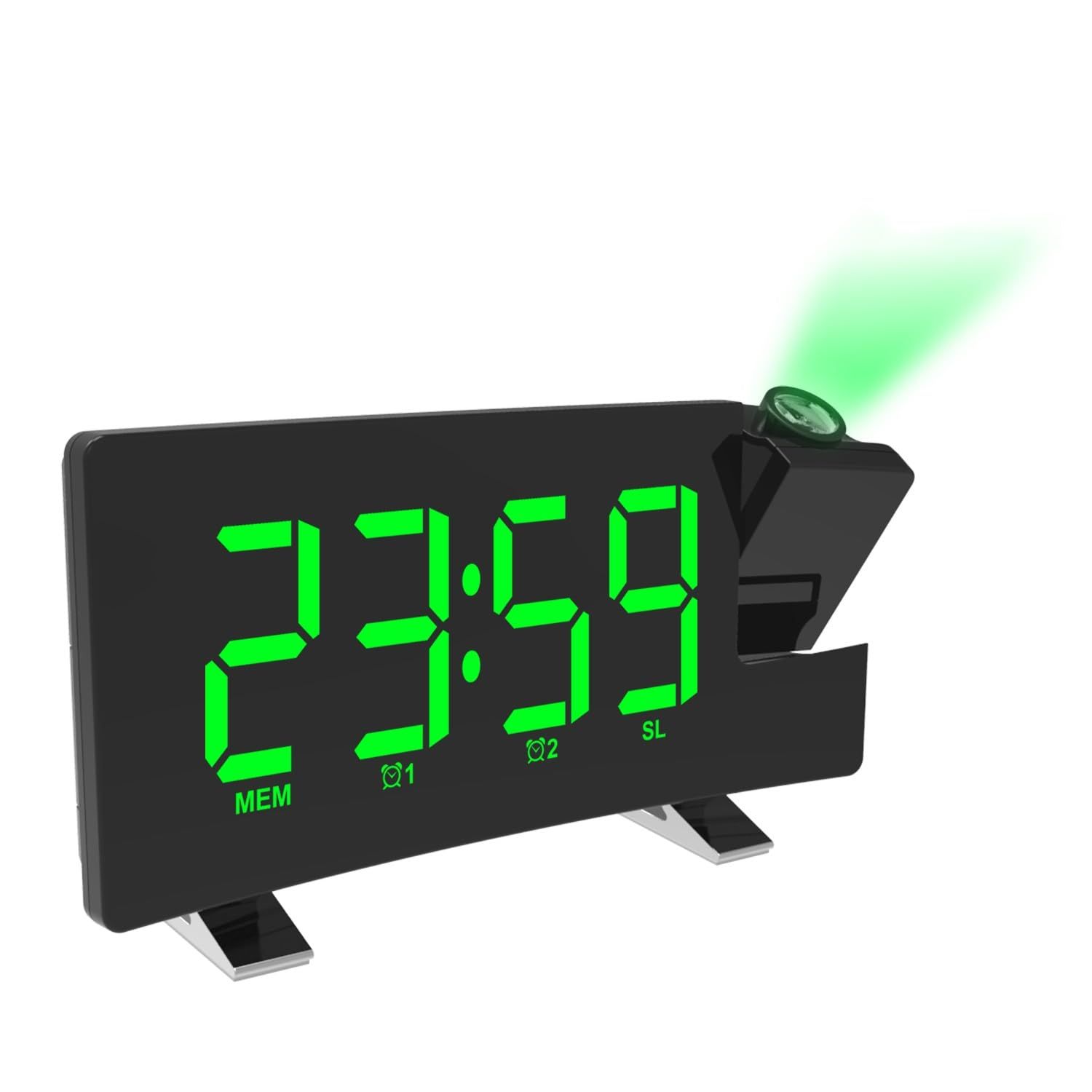Projection Alarm Clocks for Bedrooms with Radio, USB Charging Port, Auto Dimmer, Dual Alarm Clock for Heavy( Color: Green Text )