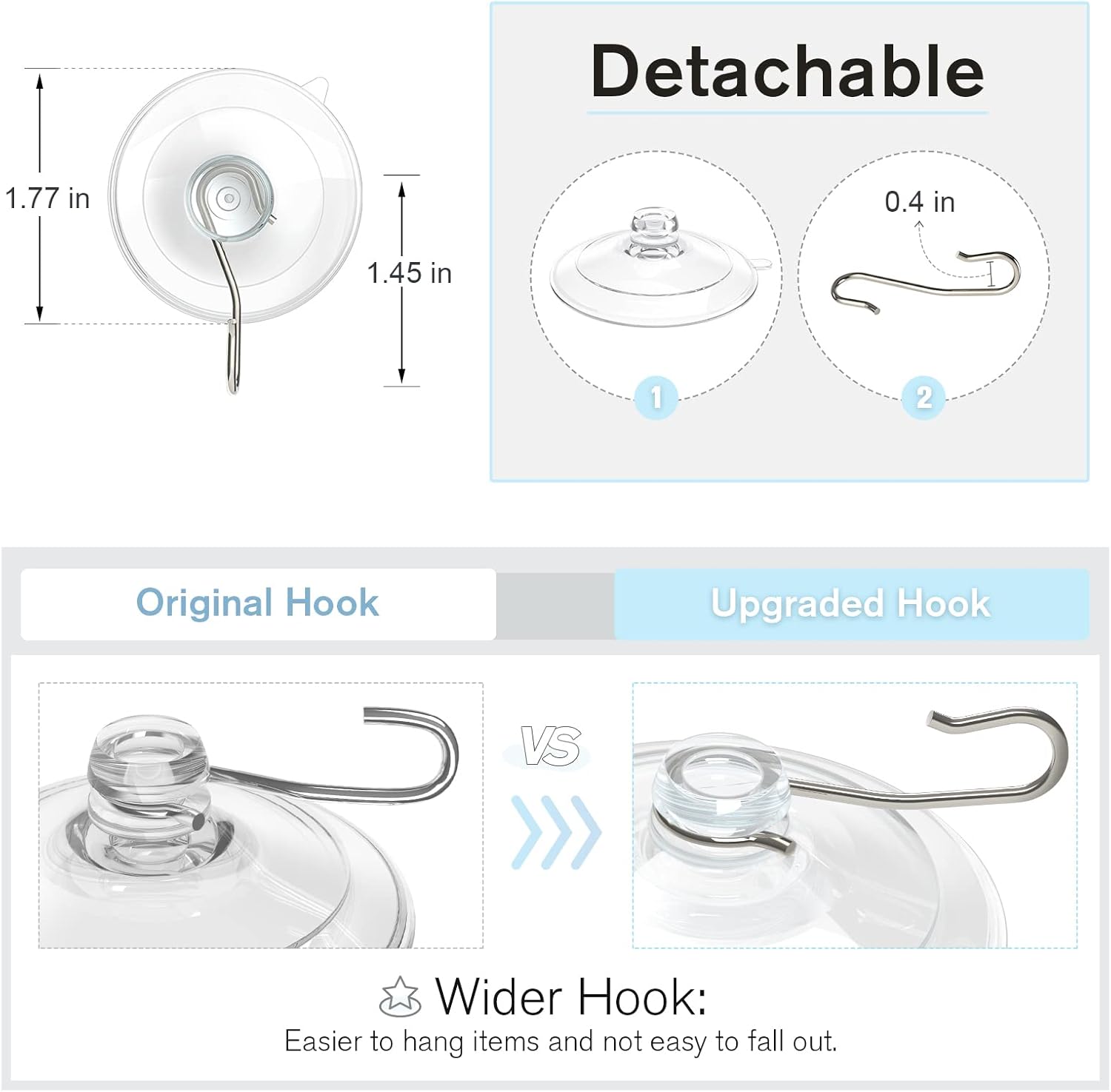 Suction Cup Hooks, 1.77 Inch Small Window Suction Cups with Metal Hooks, Removable and Reusable, Clear, 12 Pcs โ image 4