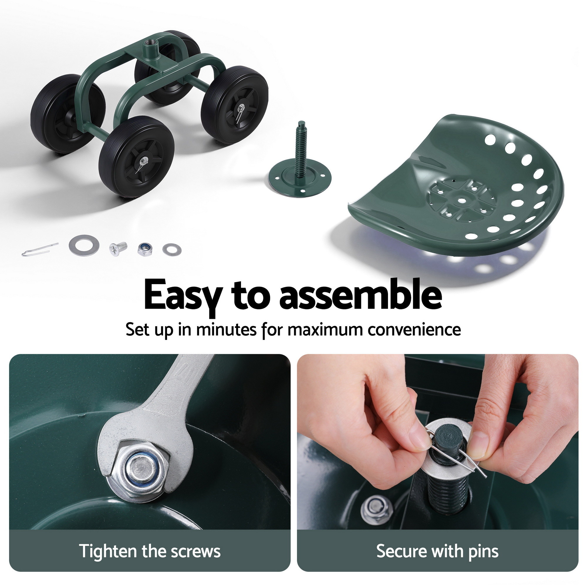 Gardeon Garden Seat 360 Swivel Rolling Adjustable Height Work Scooter Cart Wheels Heavy Duty 150kg — image 6