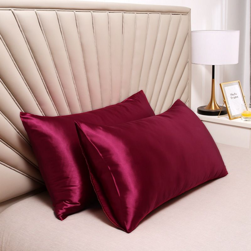 Pillowcase Polyester 60 Thread Count Solid Color Wine red 40 × 60cm【1 pack】