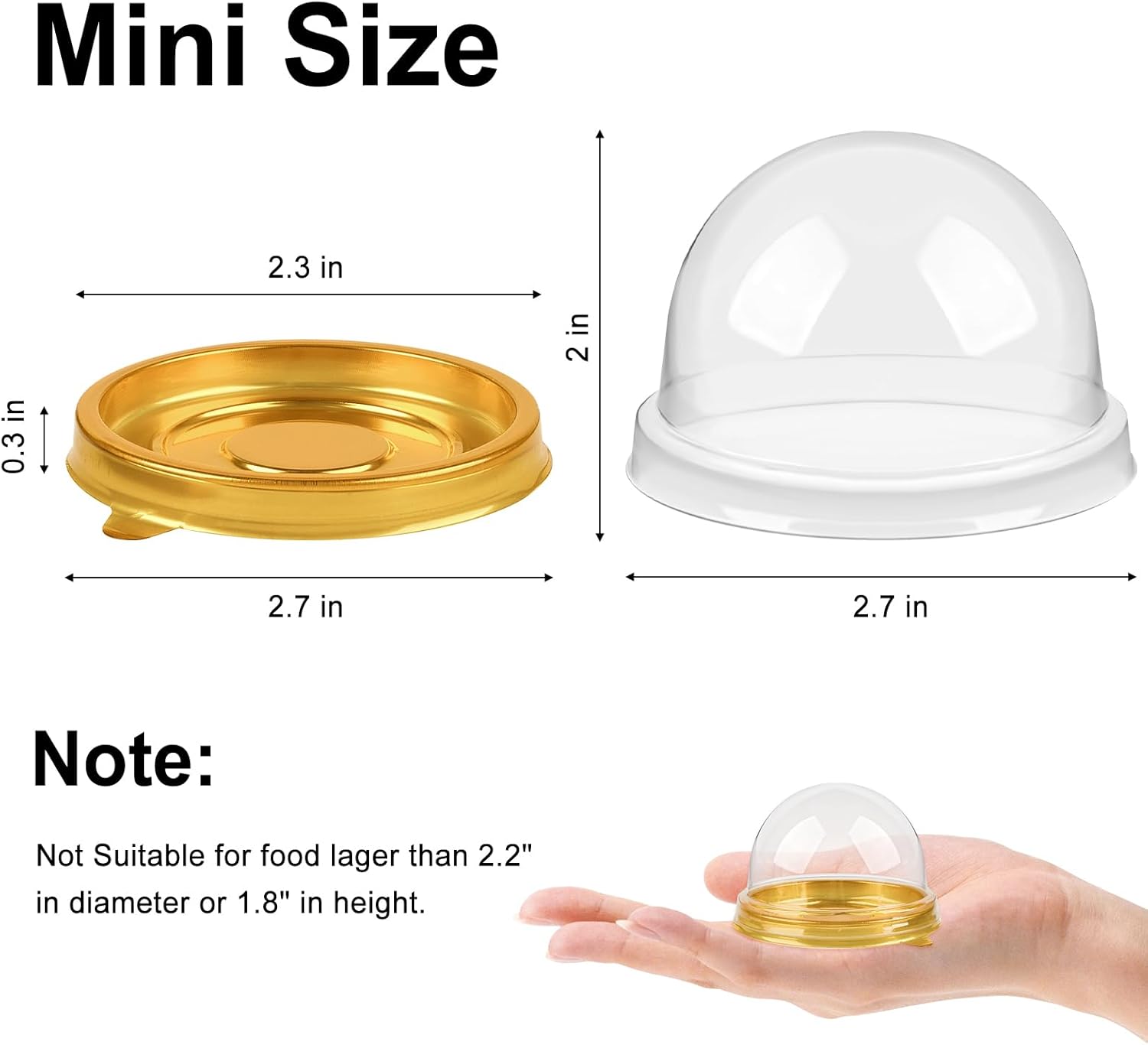 50 Pack Mini Cake Containers, Clear Plastic Small Cupcake Boxes with Dome Lids for Individual Chocolate Covered Cookies, Strawberry, Mooncake (Gold) — image 2