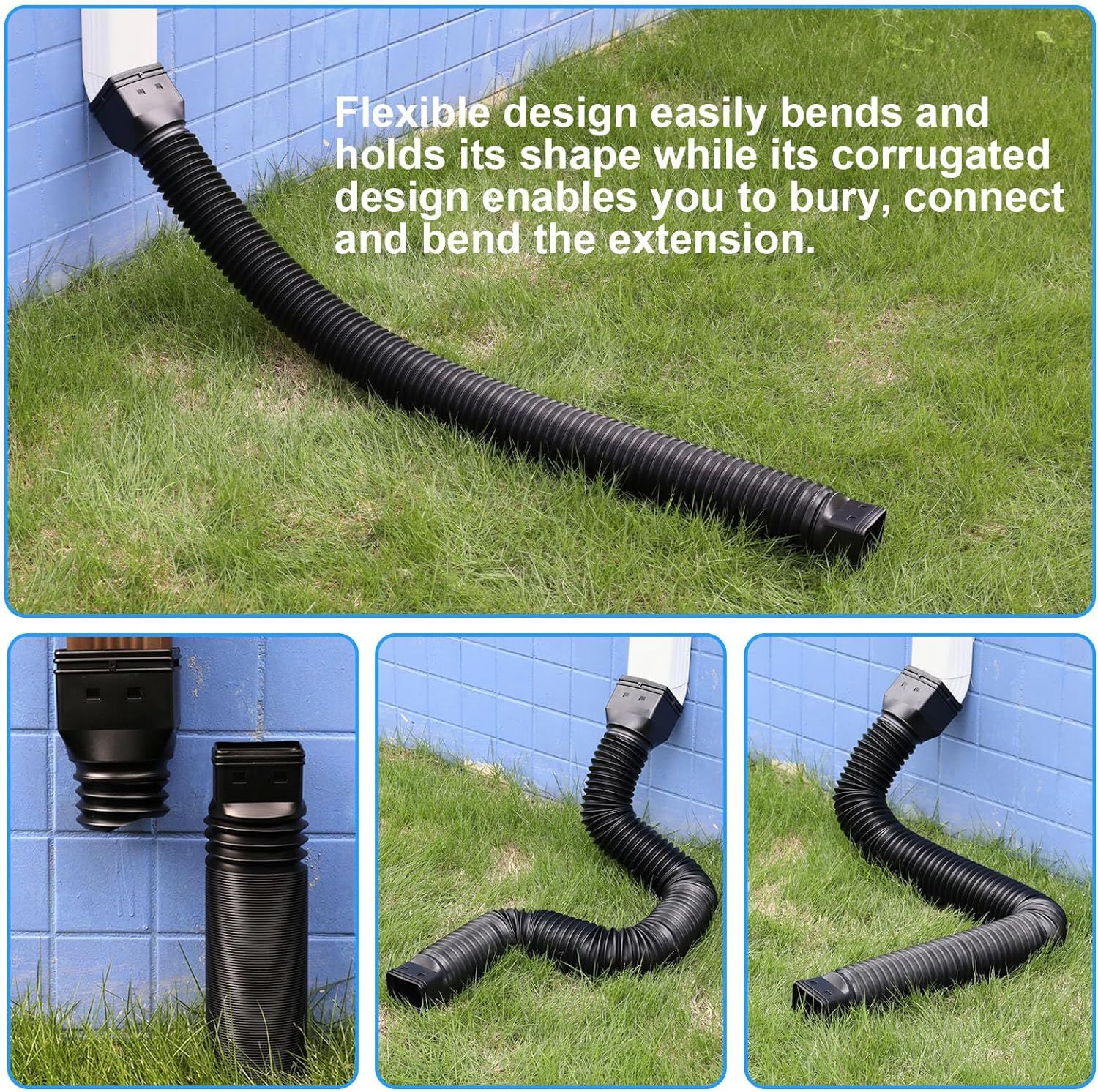 2 Pack Rain Gutter Downspout Extensions, Flexible Downspout Extender Extendable Pipes for Rain Water Drainage, (Black) — image 3