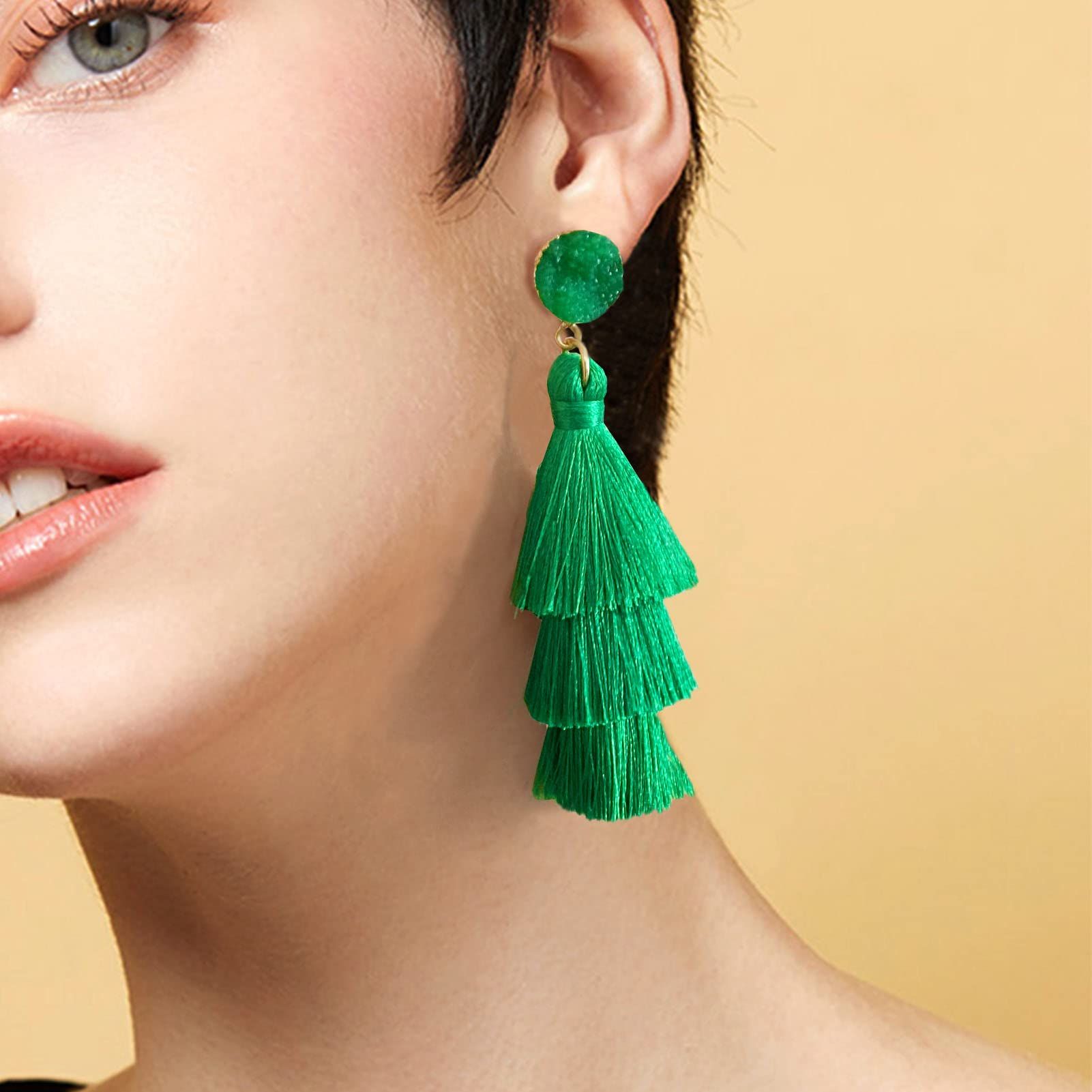Earrings for Women Dangling, Colorful Layered Tassel Bohemian Drop Earrings Let your accessories do the talking! — image 2